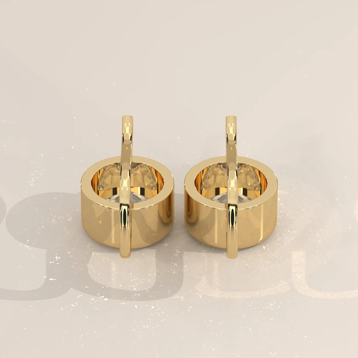 Round Bezel Set Lab Grown Diamond Drop Earrings on Gold Hook Wire in yellow gold, shown on a plain background.