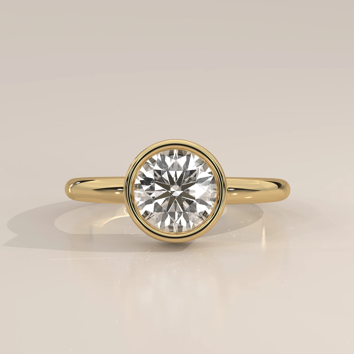 Front View: Round Diamond Ring with Bezel Setting in Yellow Gold – Lab Grown – Driona Jewels