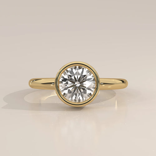 Front View: Round Diamond Ring with Bezel Setting in Yellow Gold – Lab Grown – Driona Jewels