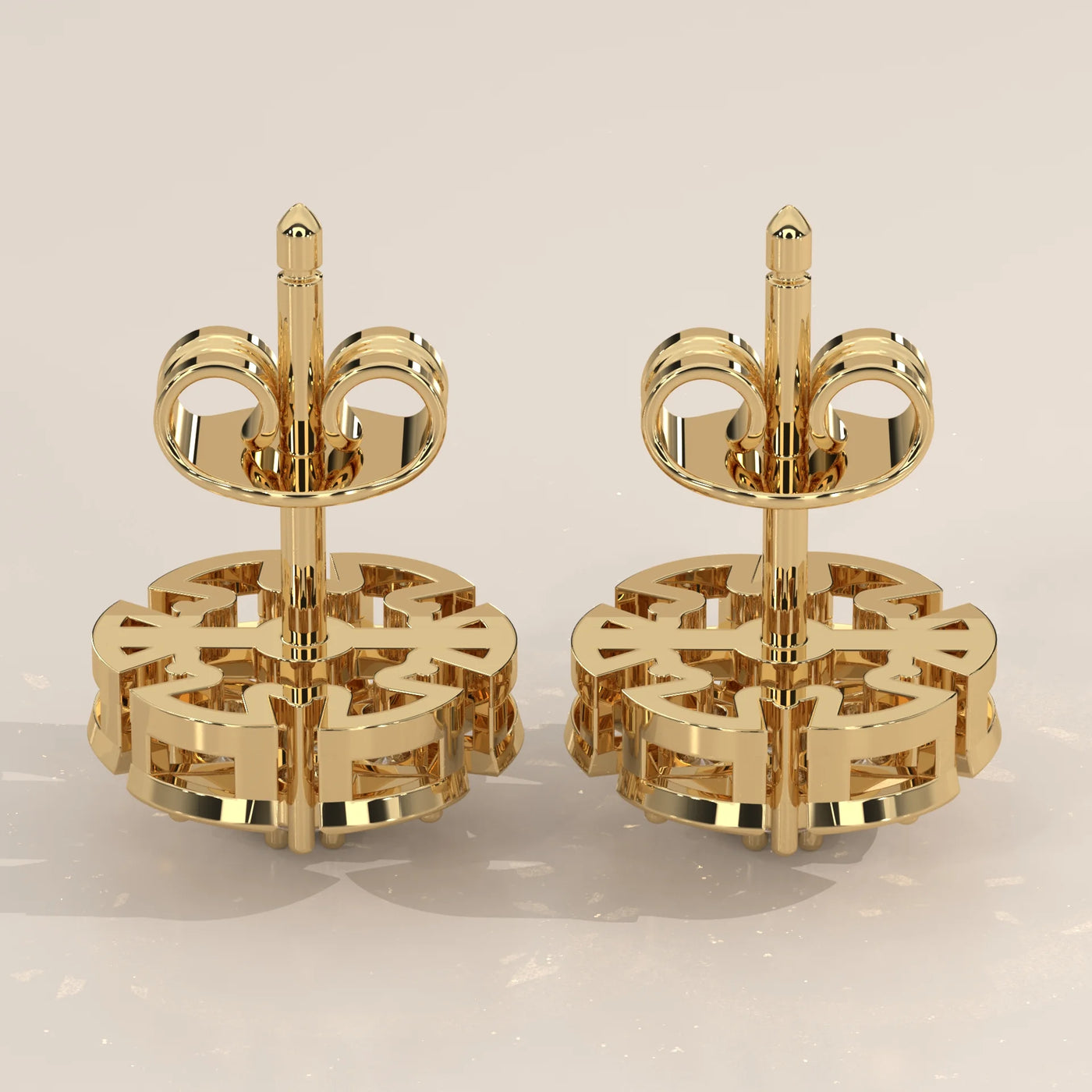 Angle View: Round Diamond Stud Earrings with Cluster Setting in Yellow Gold – Lab Grown – Driona Jewels
