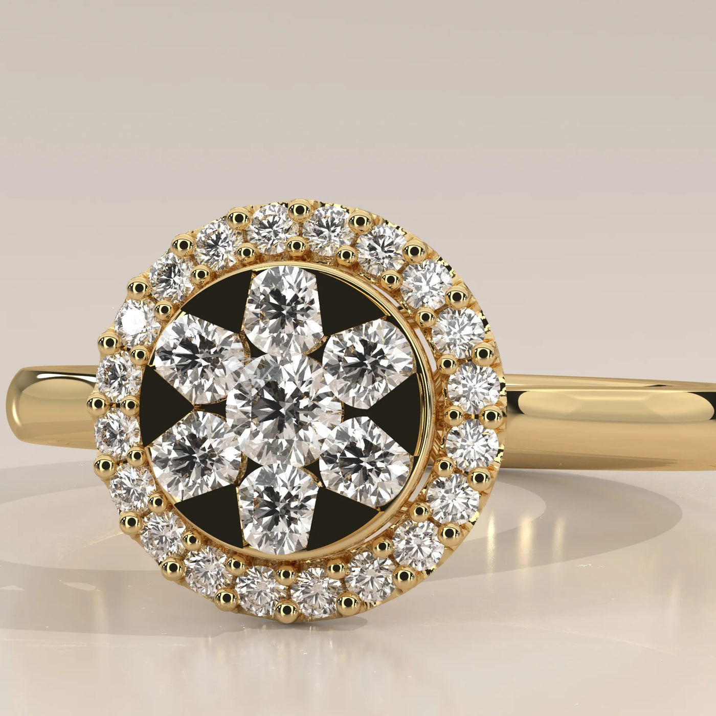 Stone Detail: Round Lab Grown Diamonds in Cluster Setting – Yellow Gold – Driona Jewels