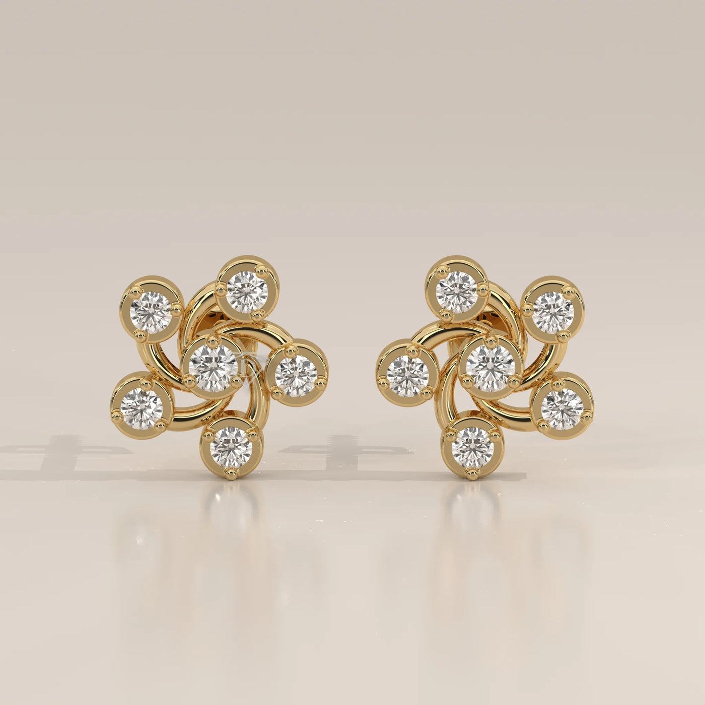 Front View: Round Diamond Stud Earrings with Cluster Setting in Yellow Gold – Lab Grown – Driona Jewels