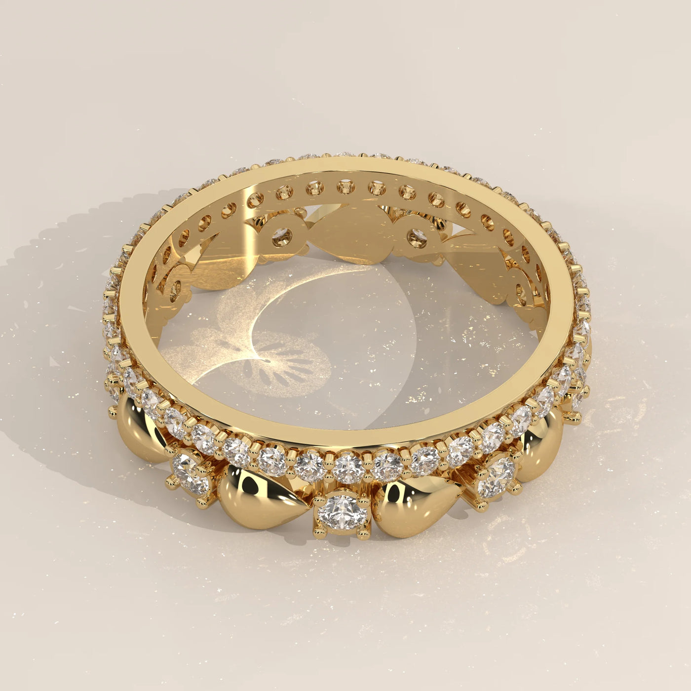 Angle View: Round Diamond Eternity Ring with Eternity Setting in Yellow Gold – Lab Grown – Driona Jewels