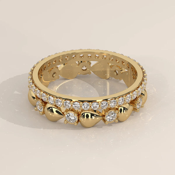 Three-Quarter View: Round Diamond Eternity Ring with Eternity Setting in Yellow Gold – Lab Grown – Driona Jewels
