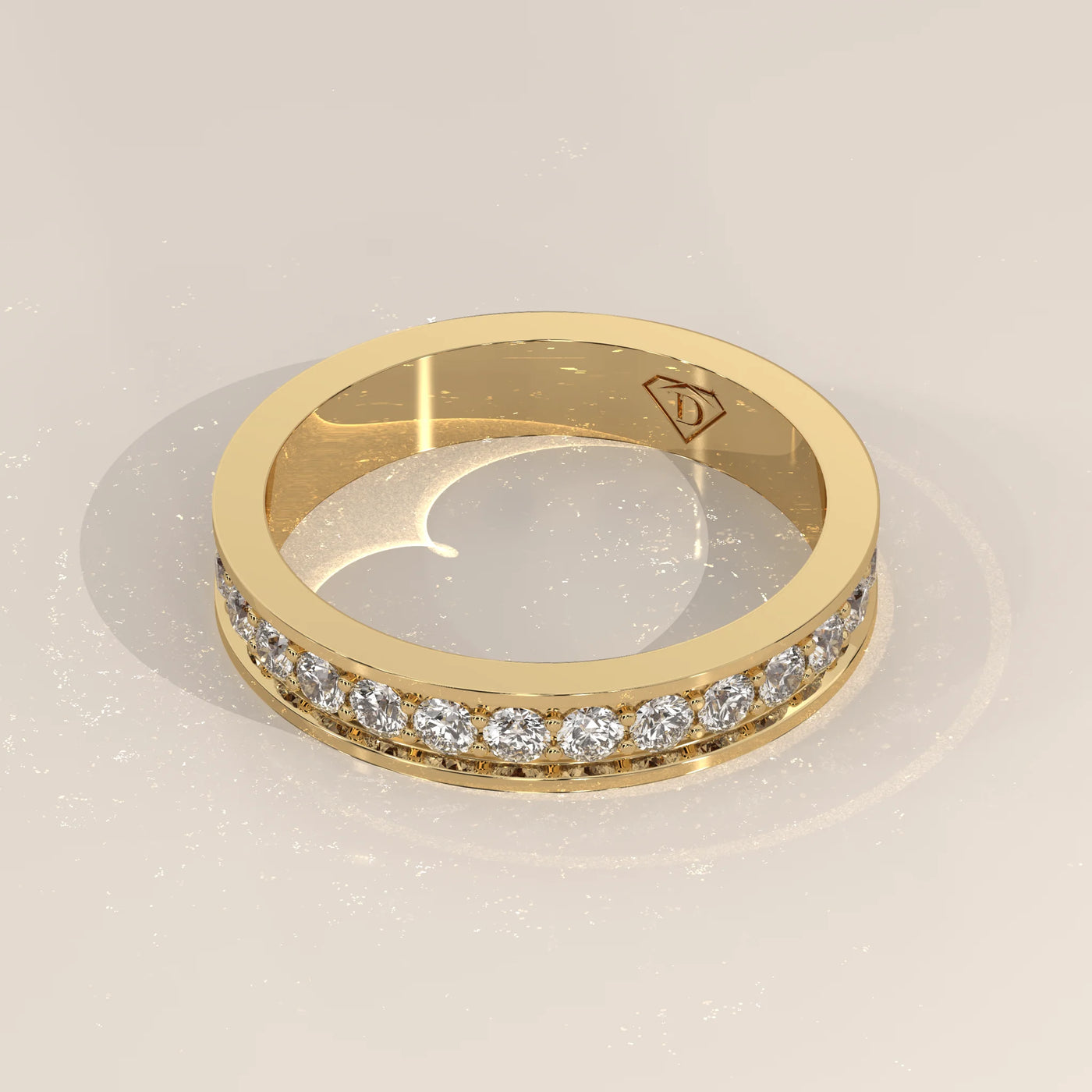 Angle View: Round Diamond Eternity Band with Channel Setting in Yellow Gold – Lab Grown – Driona Jewels