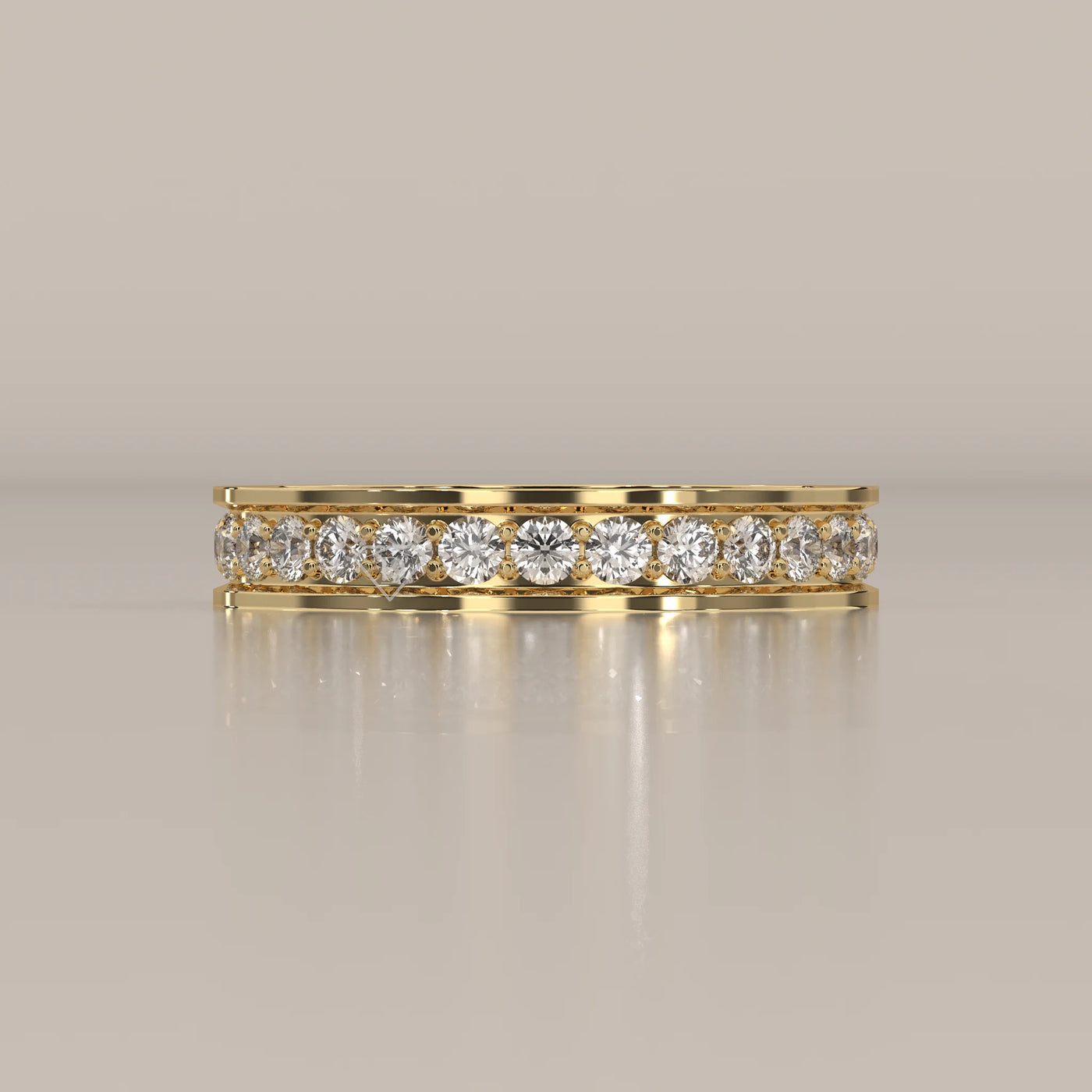 Side Profile: Round Diamond Eternity Band with Channel Setting in Yellow Gold – Lab Grown – Driona Jewels