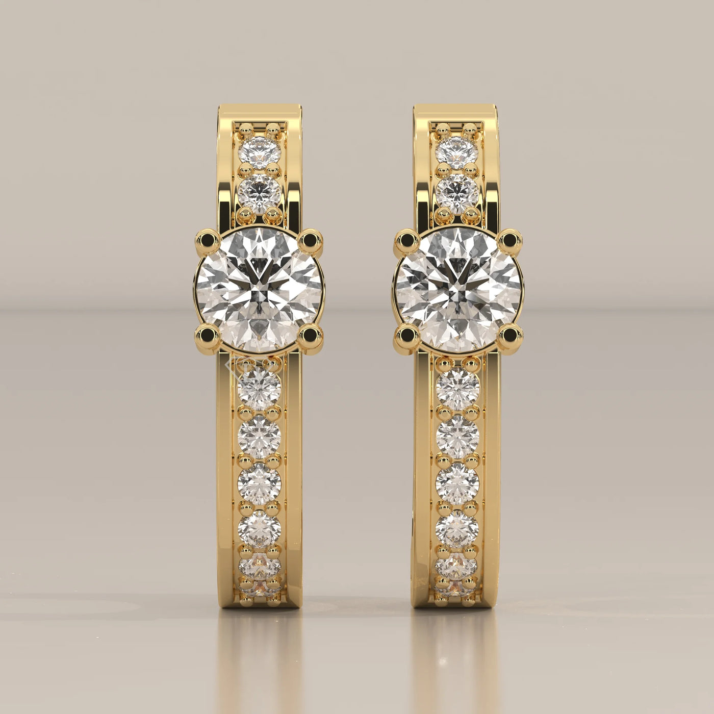 Front View: Round Diamond Hoop Earrings with Channel Setting in Yellow Gold – Lab Grown – Driona Jewels