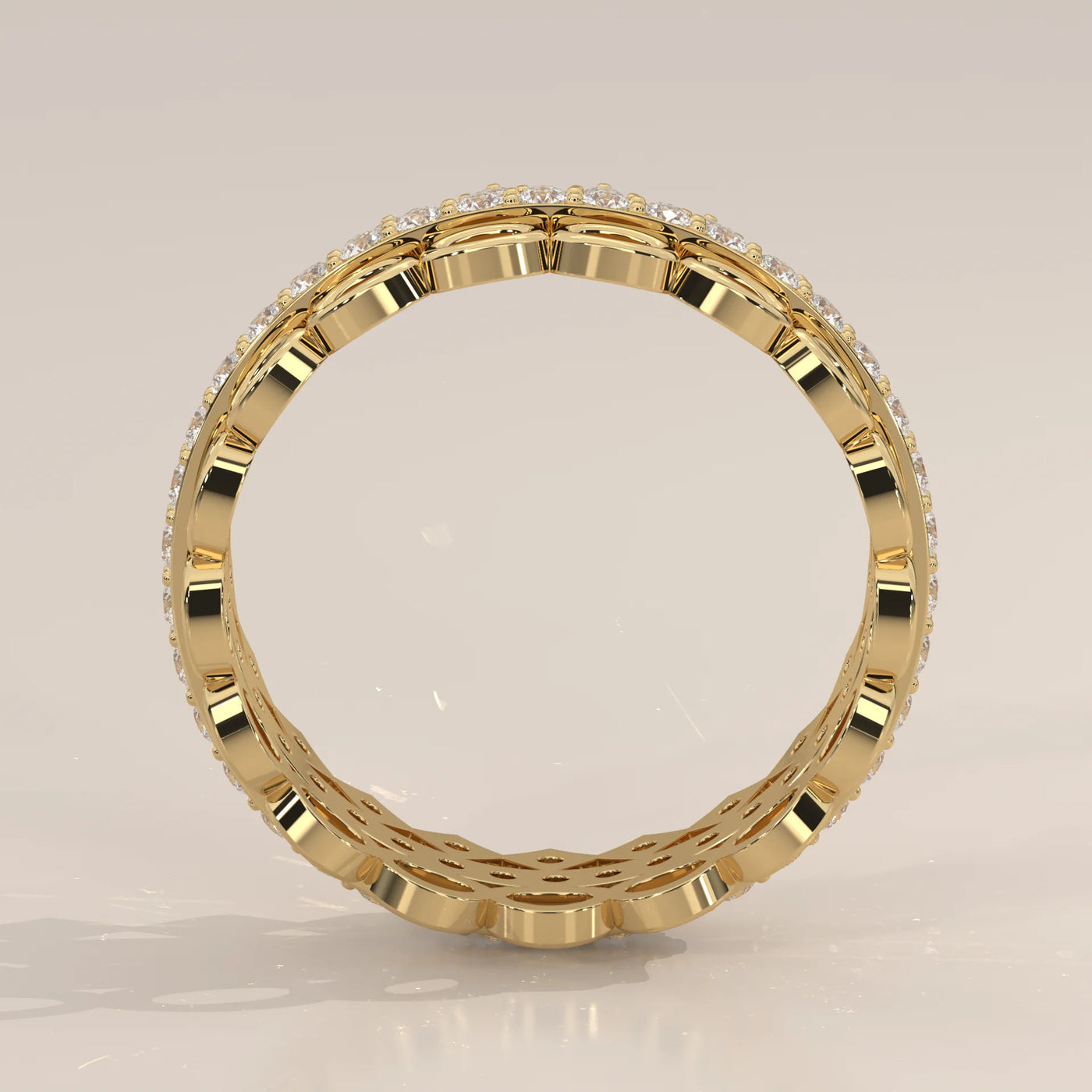 Front View: Round Diamond Eternity Band with Eternity Setting in Yellow Gold – Lab Grown – Driona Jewels