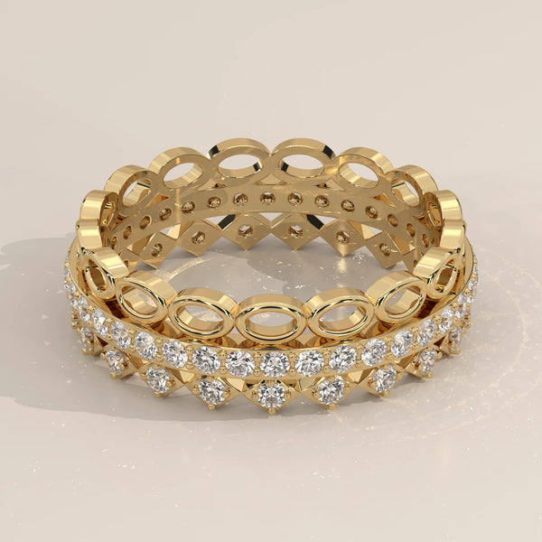 Three-Quarter View: Round Diamond Eternity Band with Eternity Setting in Yellow Gold – Lab Grown – Driona Jewels