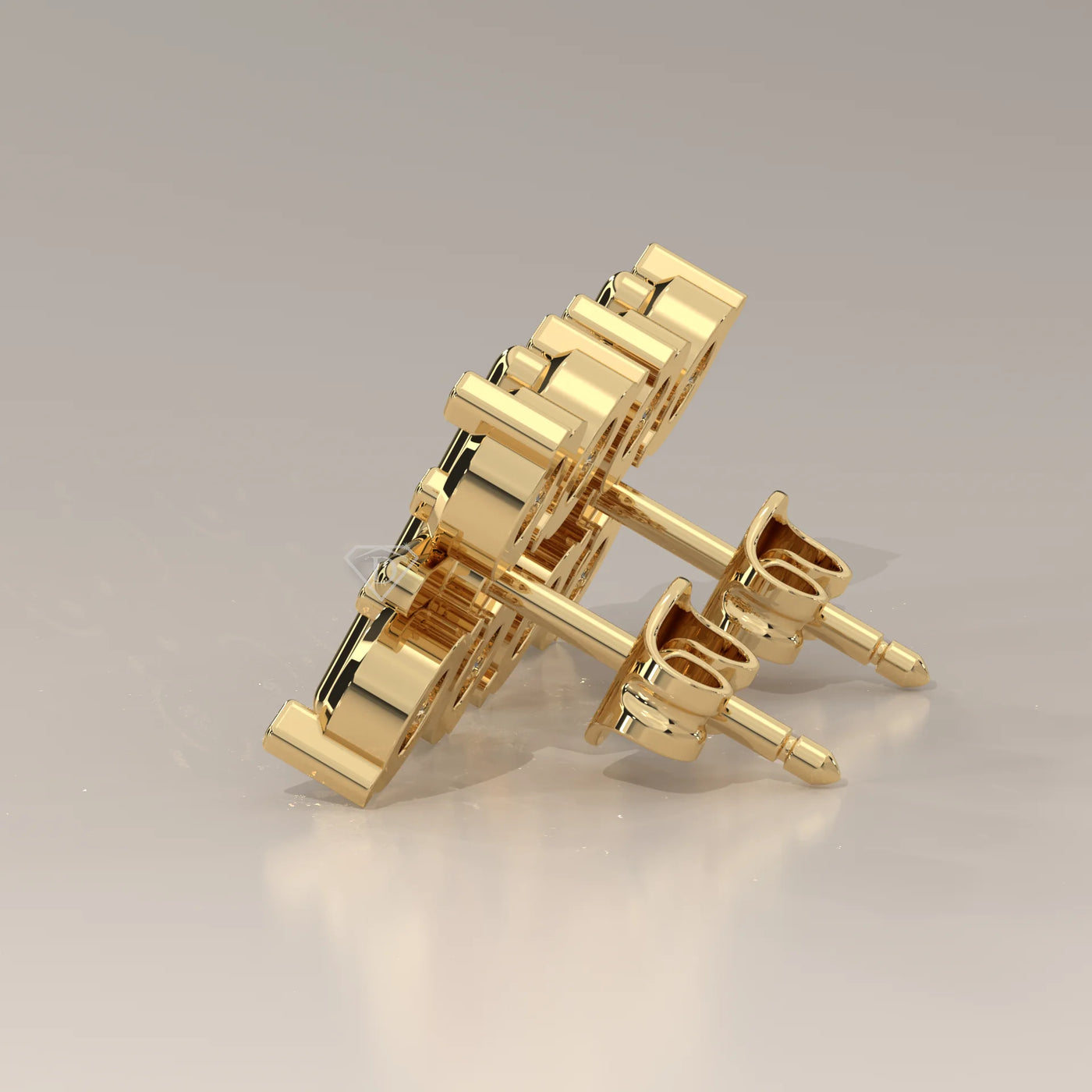 Three-Quarter View: Round Diamond Stud Earrings with Cluster Setting in Yellow Gold – Lab Grown – Driona Jewels
