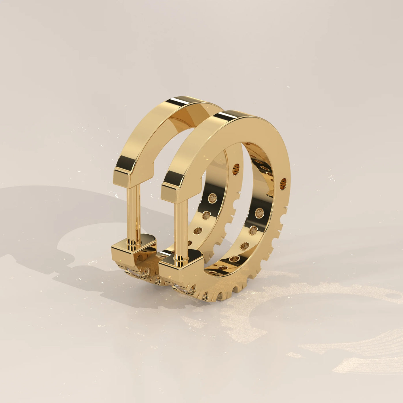 Angle View: Round Diamond Huggie Hoop Earrings with Prong Setting in Yellow Gold – Lab Grown – Driona Jewels