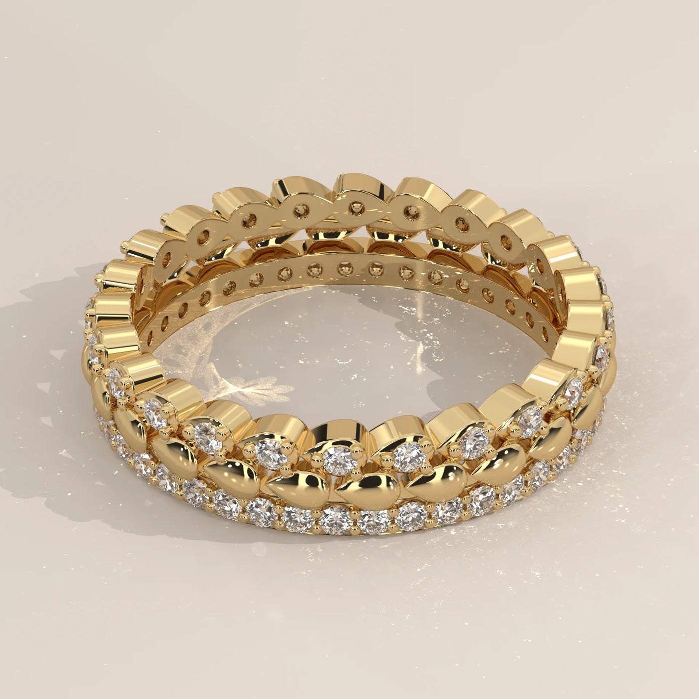 Three-Quarter View: Round Diamond Eternity Band with Eternity Setting in Yellow Gold – Lab Grown – Driona Jewels