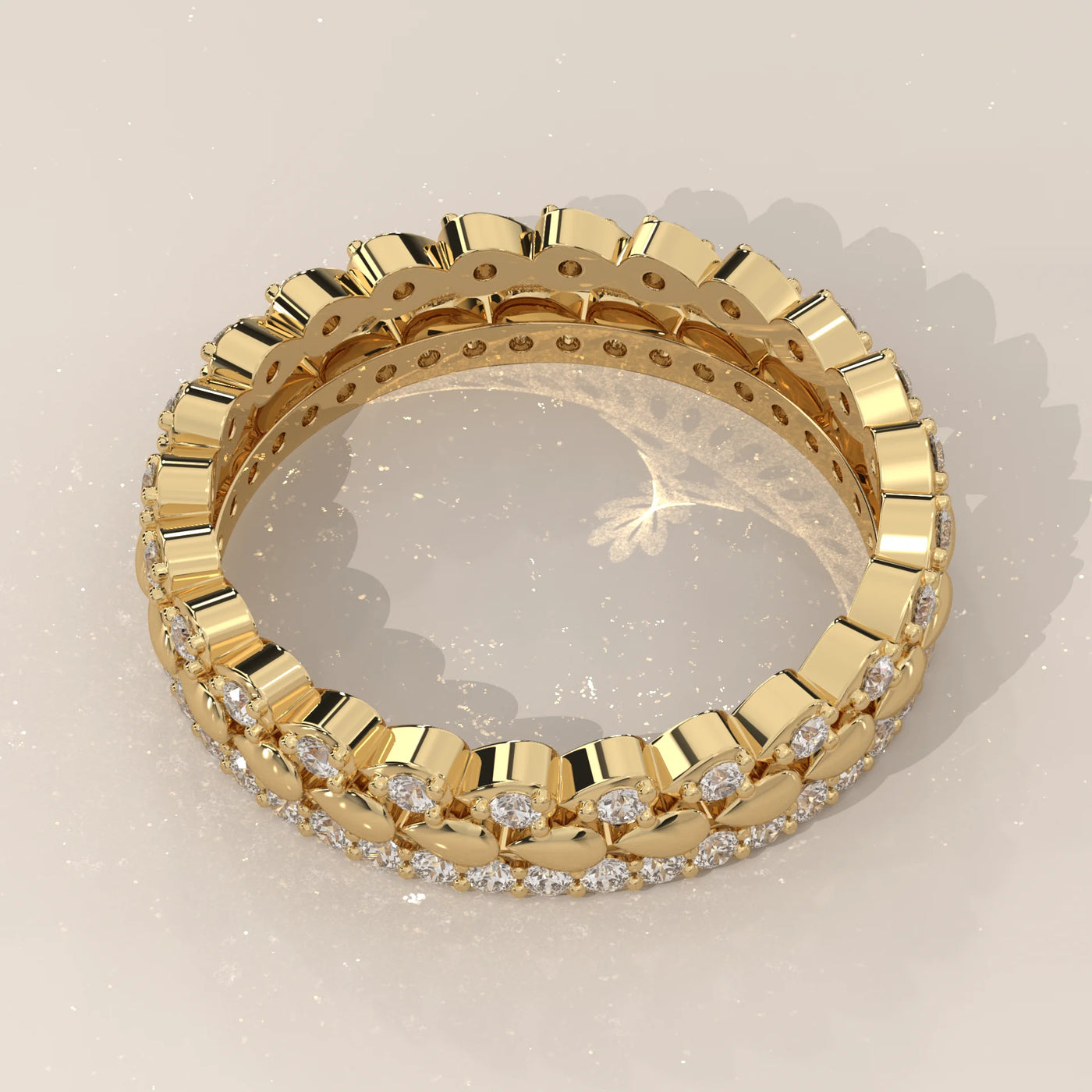 Top View: Round Diamond Eternity Band with Eternity Setting in Yellow Gold – Lab Grown – Driona Jewels