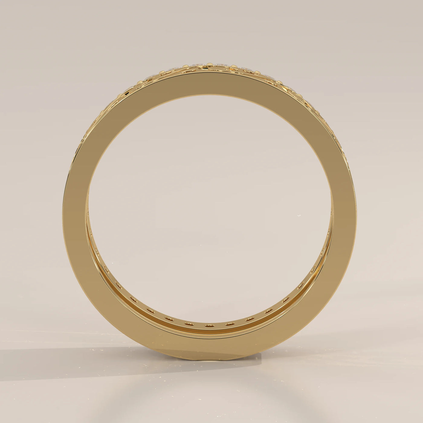Front View: Round Diamond Band with Pavé Setting in Yellow Gold – Lab Grown – Driona Jewels