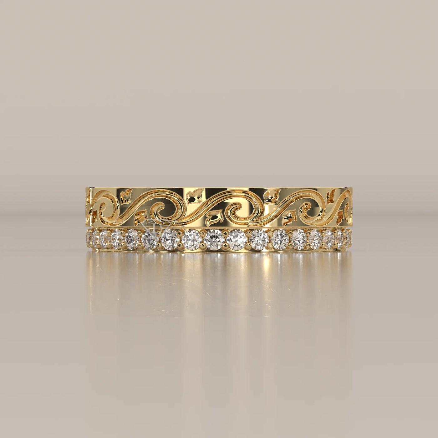 Side Profile: Round Diamond Band with Pavé Setting in Yellow Gold – Lab Grown – Driona Jewels