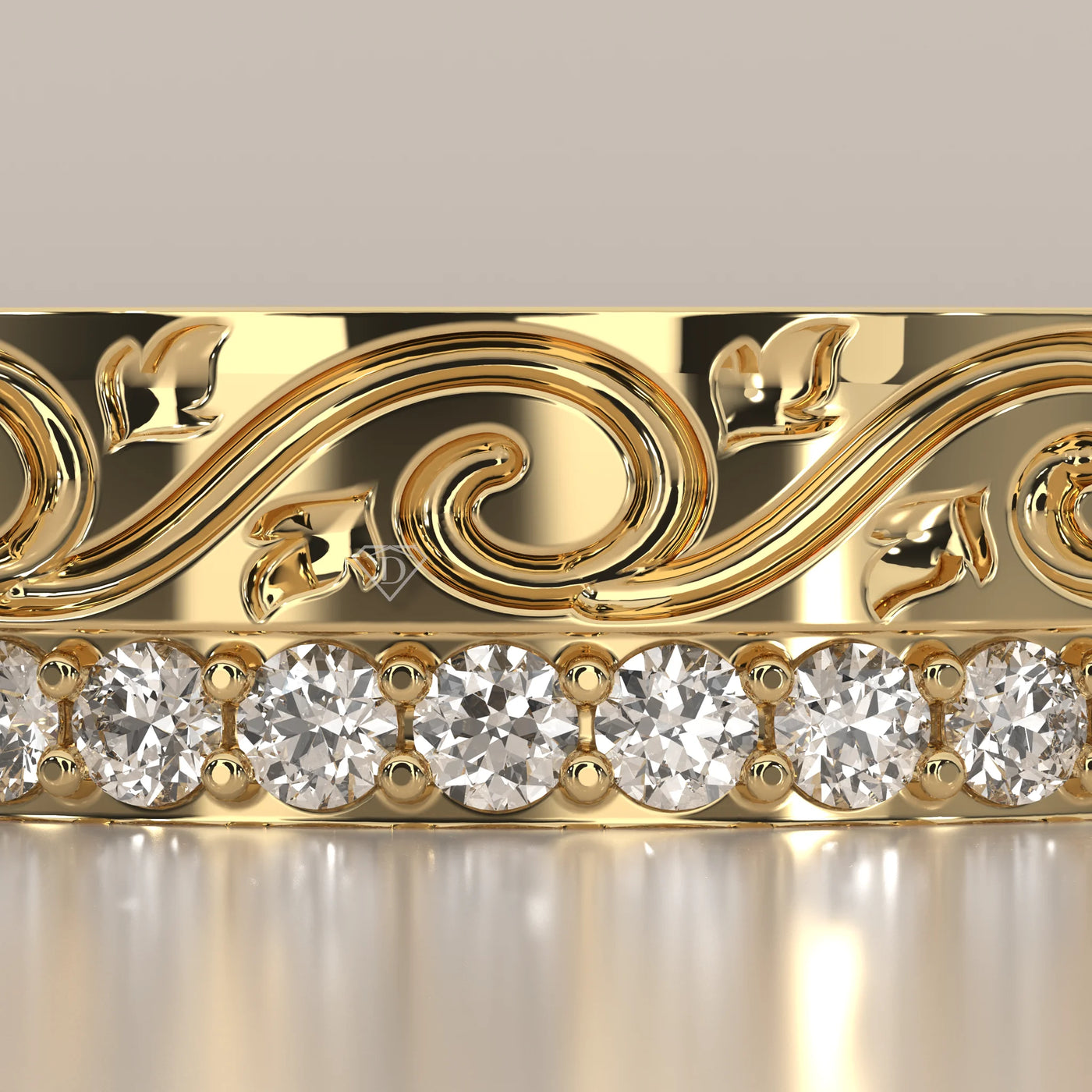 Stone Detail: Round Lab Grown Diamonds in Pavé Setting – Yellow Gold – Driona Jewels