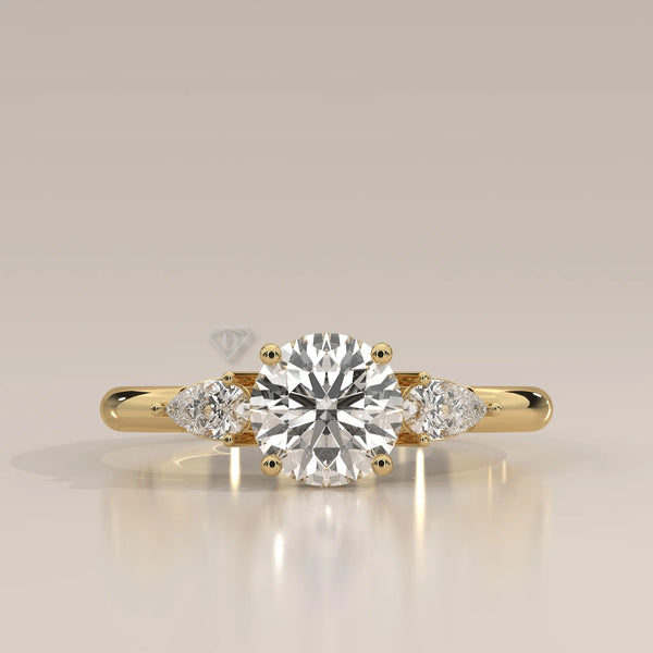 Side Profile: Round Diamond Ring with Three-Stone Setting in Yellow Gold – Lab Grown – Driona Jewels