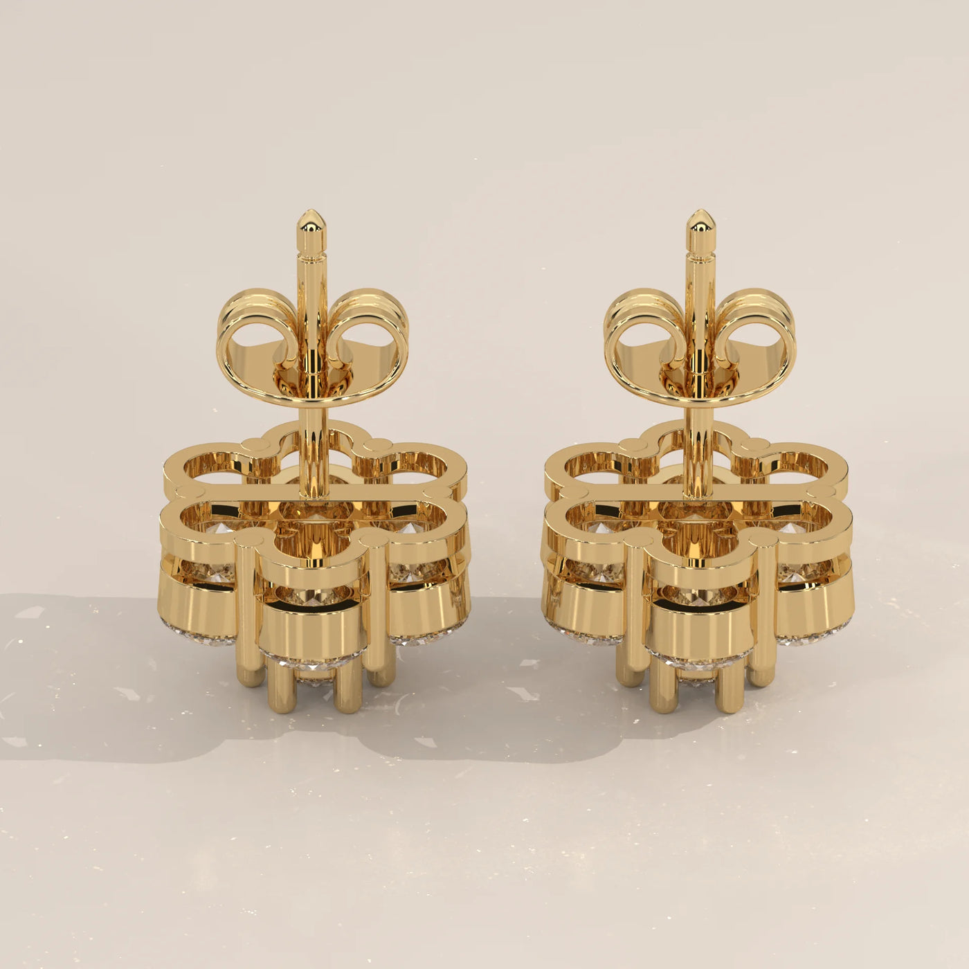 Side Profile: Round Diamond Stud Earrings with Cluster Setting in Yellow Gold – Lab Grown – Driona Jewels