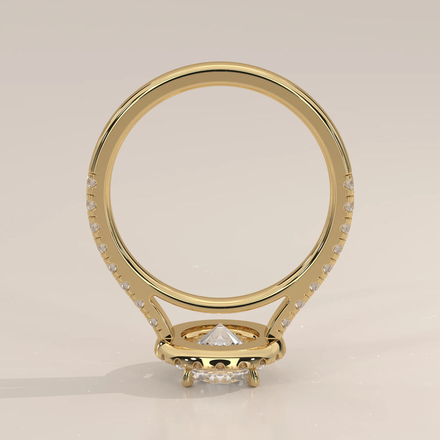 Front View: Round Diamond Engagement Ring with Halo Setting in Yellow Gold – Lab Grown – Driona Jewels