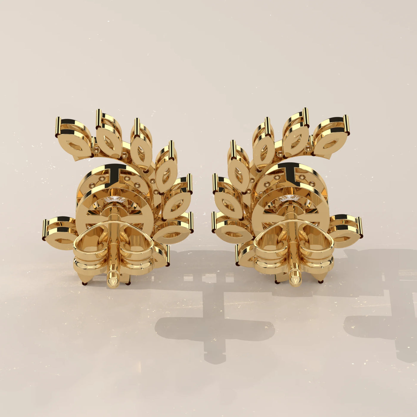Back View: Round Diamond Stud Earrings with Halo Setting in Yellow Gold – Lab Grown – Driona Jewels