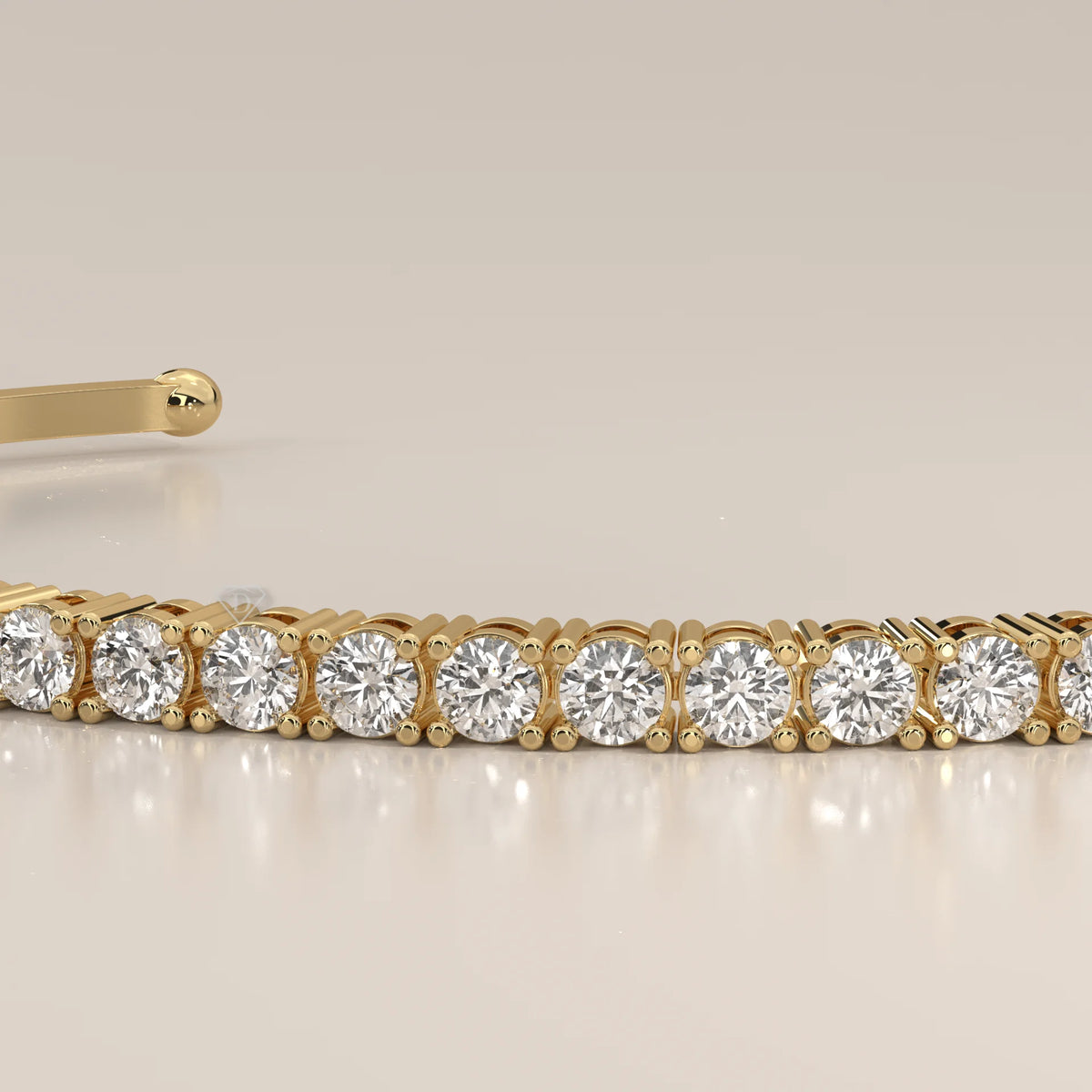Round Lab Grown Diamond Open Cuff Bracelet with Ball Ends in yellow gold, product photograph on a plain background.