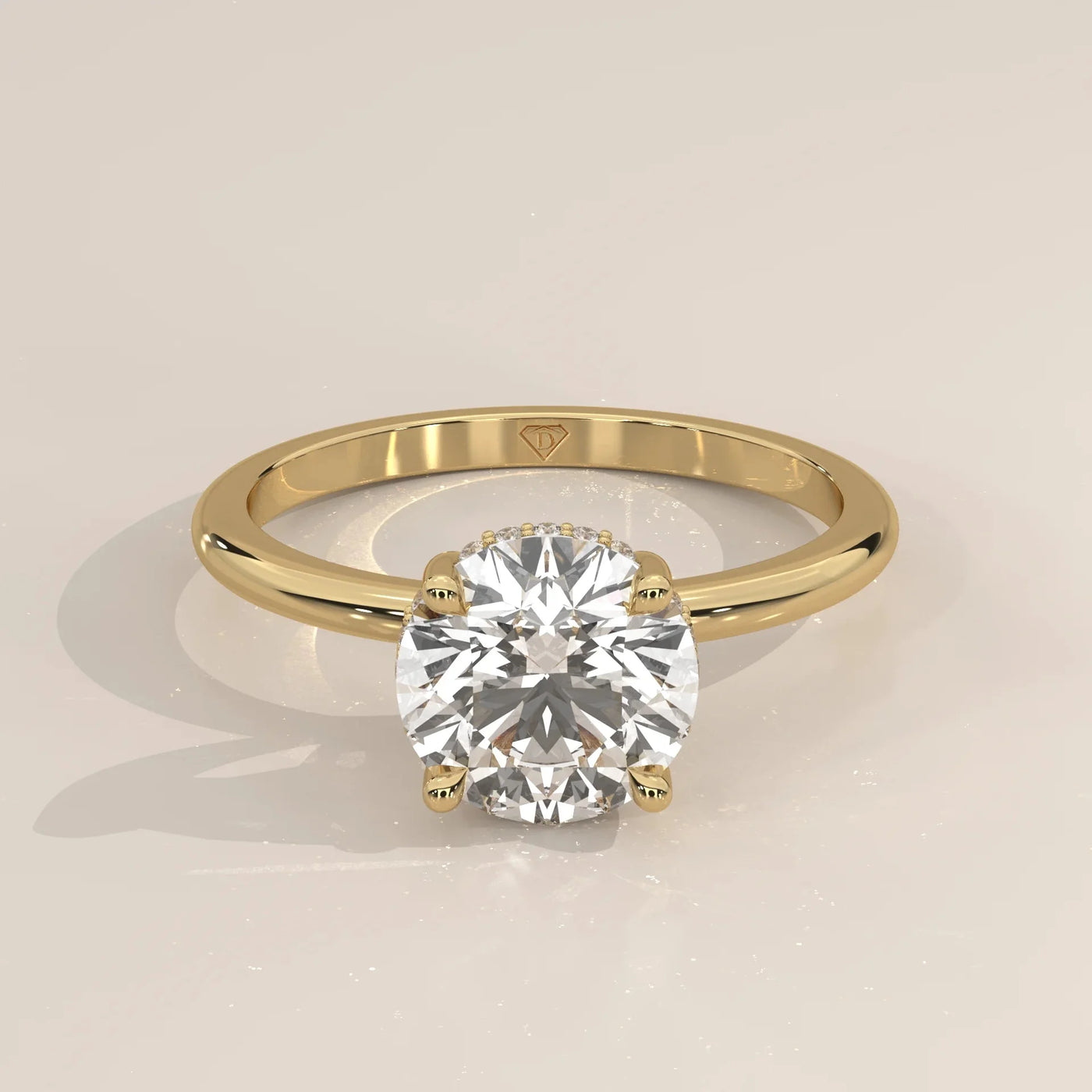 Front View: Round Diamond Ring with Hidden Halo Setting in Yellow Gold – Lab Grown – Driona Jewels