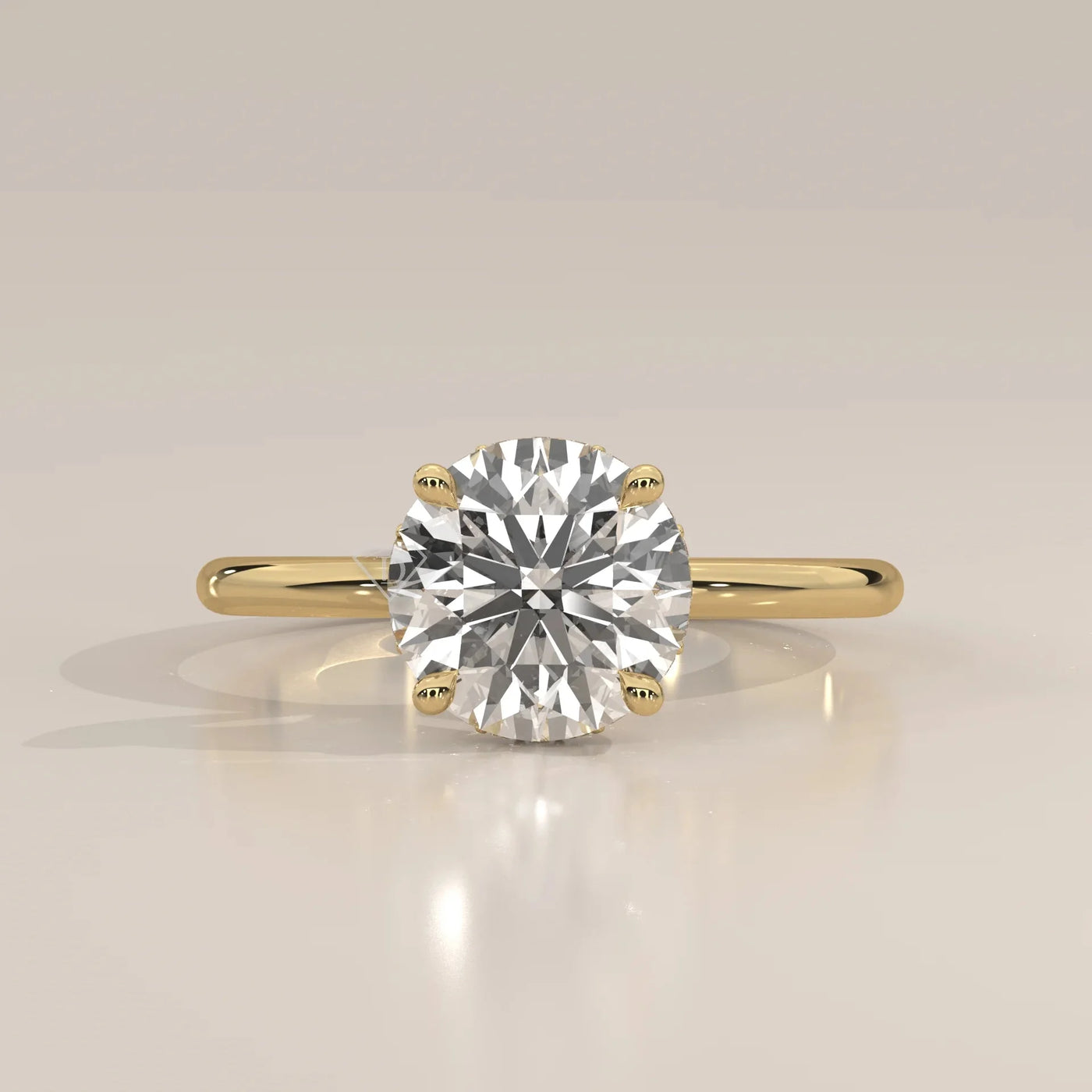 Front View: Round Diamond Ring with Hidden Halo Setting in Yellow Gold – Lab Grown – Driona Jewels