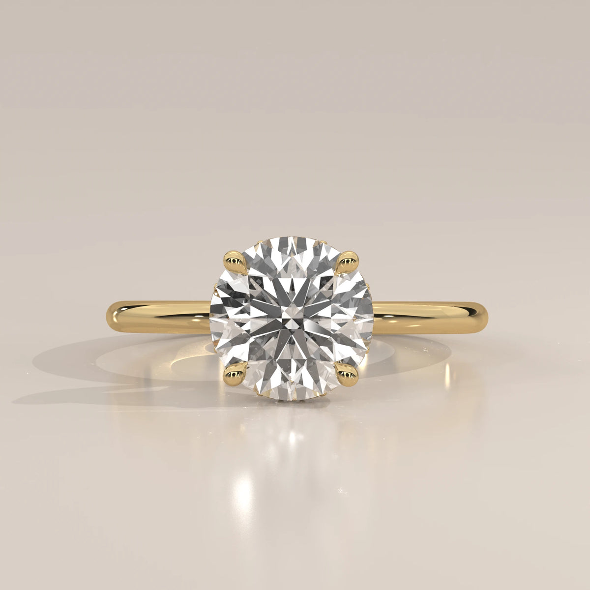 Front View: Round Diamond Ring with Hidden Halo Setting in Yellow Gold – Lab Grown – Driona Jewels