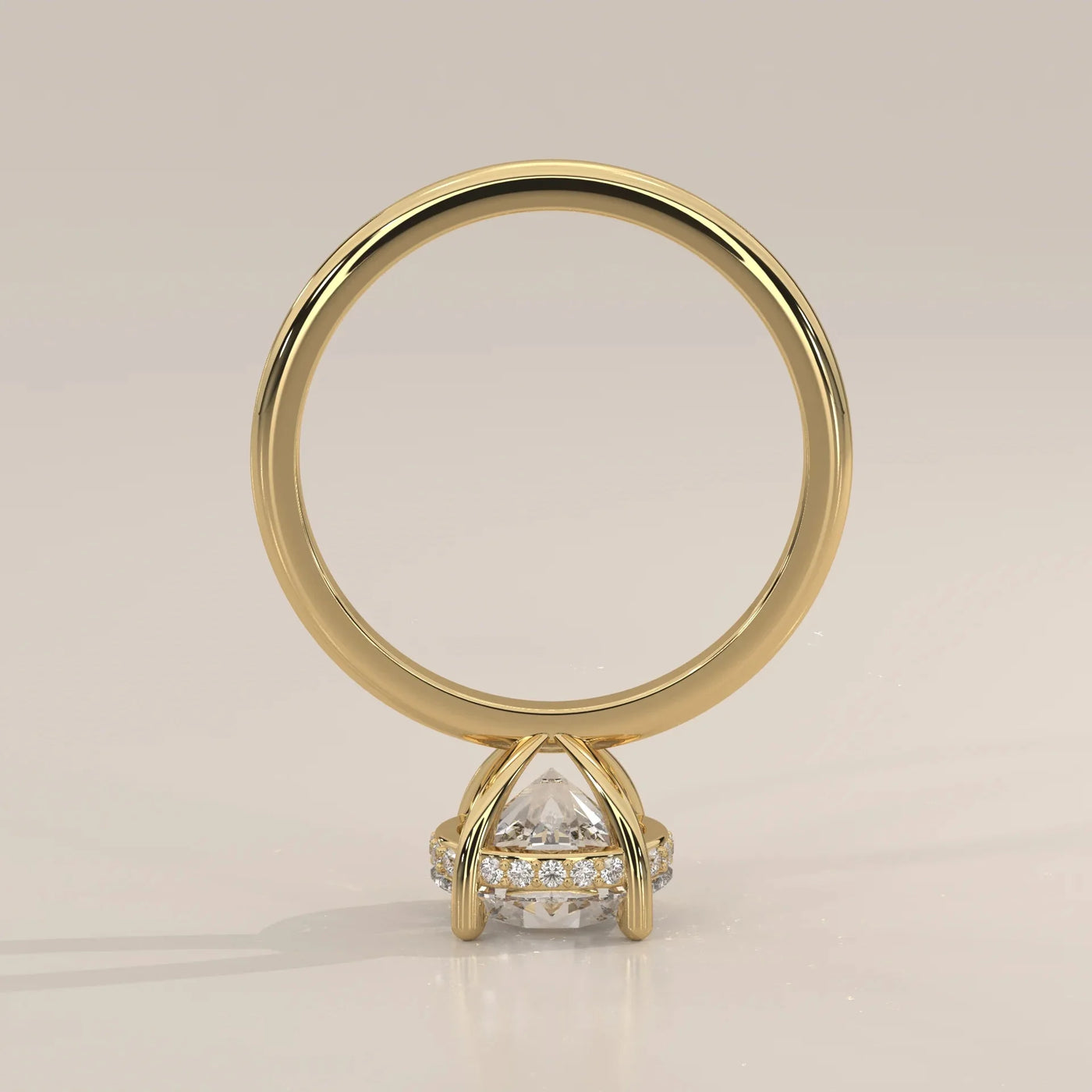 Side Profile: Round Diamond Ring with Hidden Halo Setting in Yellow Gold – Lab Grown – Driona Jewels
