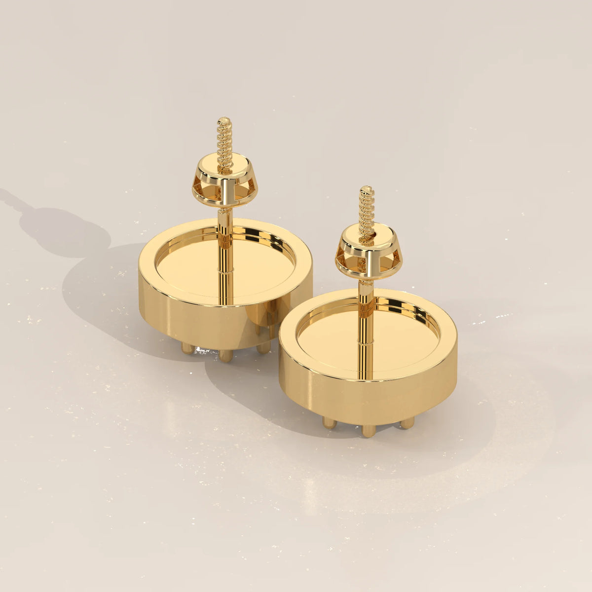 Round Lab Grown Diamond Studs in an Eight Claw Gold Disc Setting in yellow gold, product photograph on a plain background.