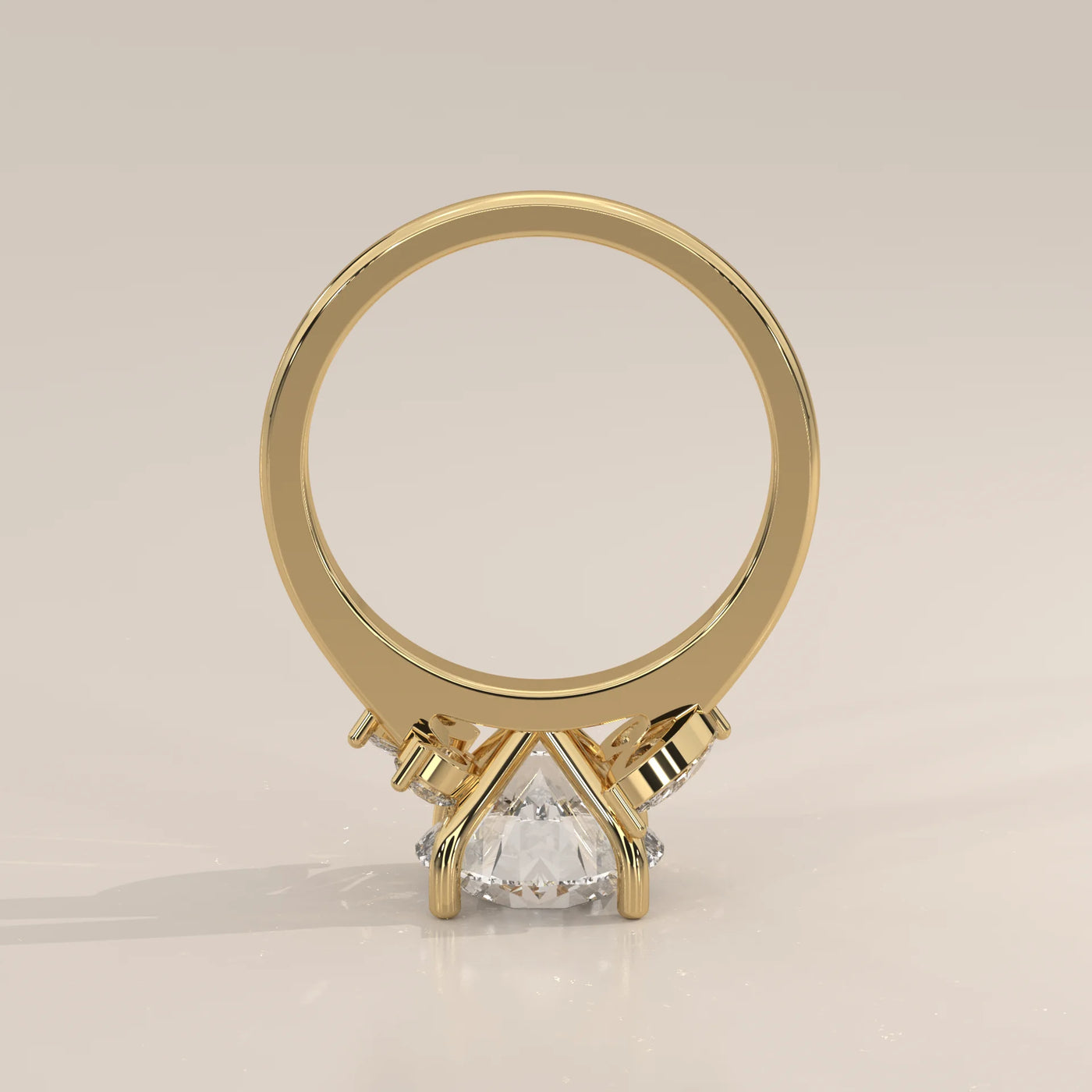 Front View: Round Diamond Ring with Three-Stone Setting in Yellow Gold – Lab Grown – Driona Jewels