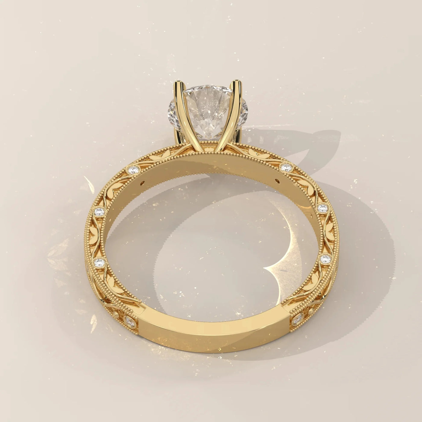 Side Profile: Round Diamond Ring with Openwork Setting in Yellow Gold – Lab Grown – Driona Jewels