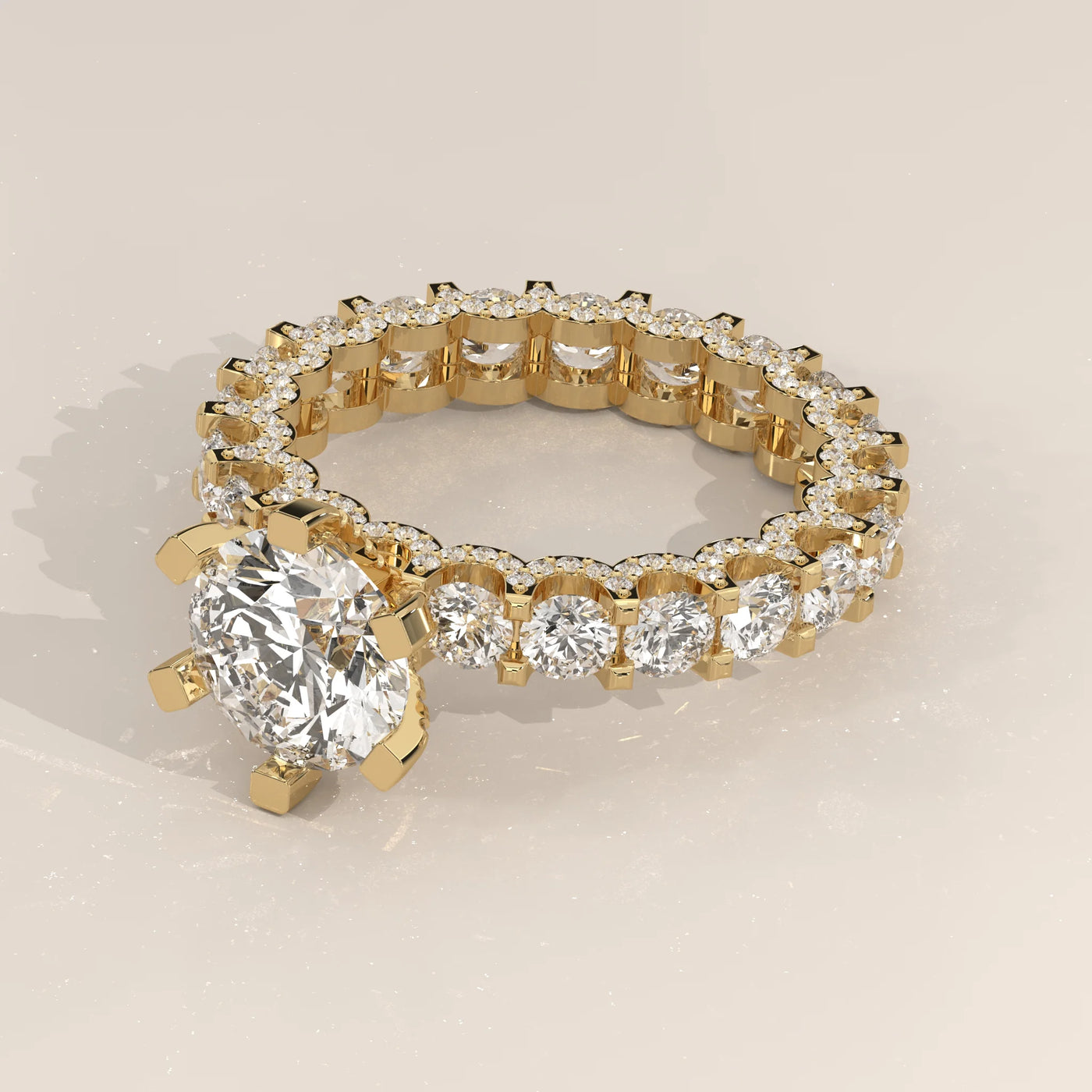 Angle View: Round Diamond Ring with Solitaire Setting in Yellow Gold – Lab Grown – Driona Jewels