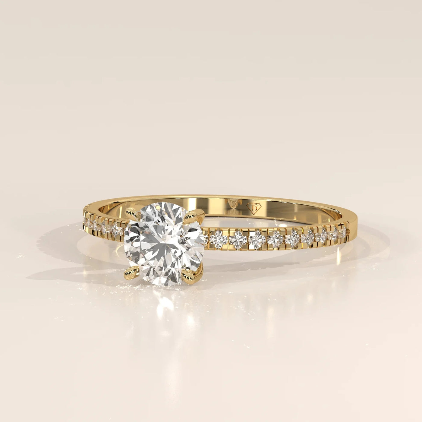 Angle View: Round Diamond Ring with Solitaire Setting in Yellow Gold – Lab Grown – Driona Jewels