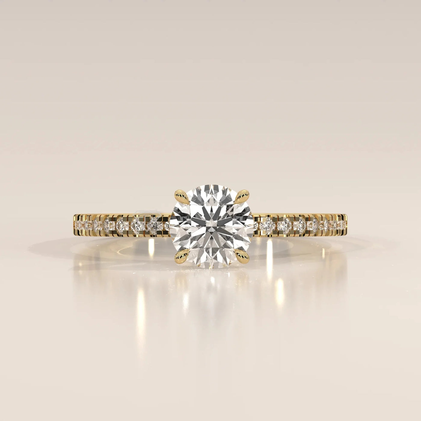 Front View: Round Diamond Ring with Solitaire Setting in Yellow Gold – Lab Grown – Driona Jewels