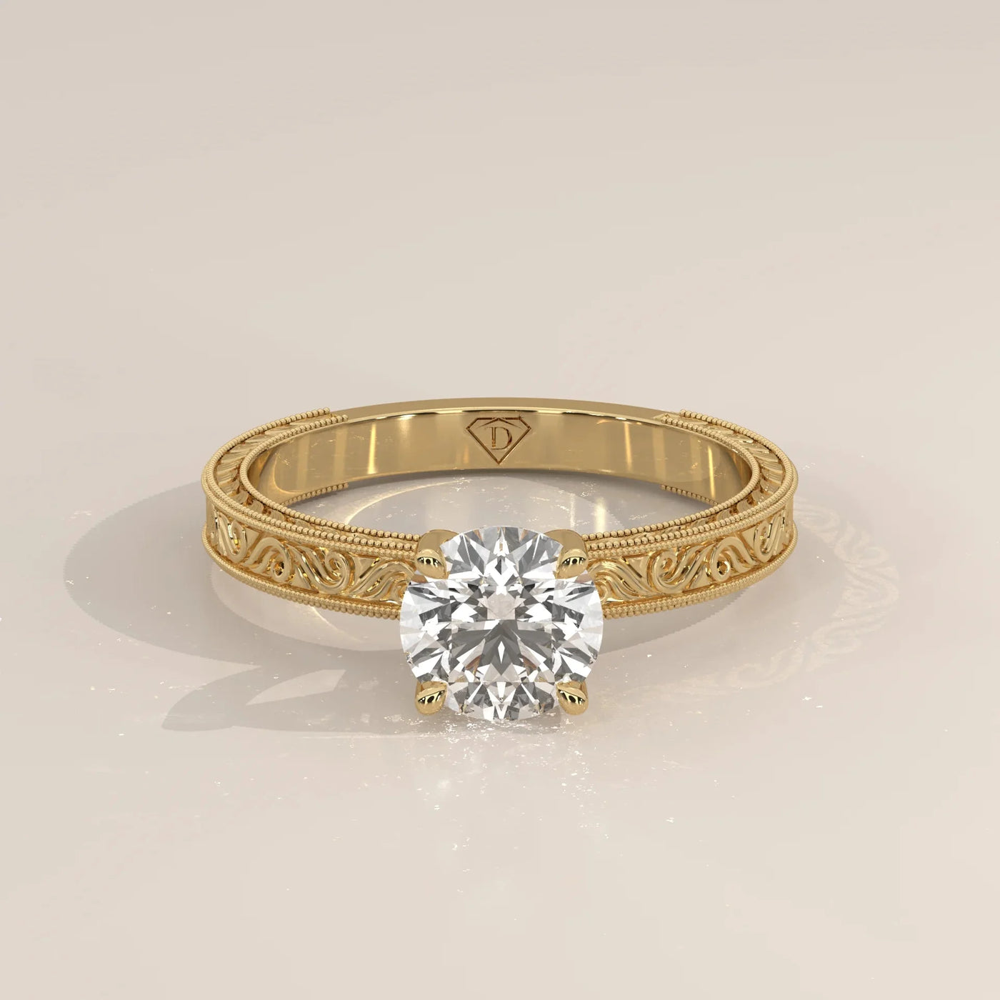 Front View: Round Diamond Ring with Solitaire Setting in Yellow Gold – Lab Grown – Driona Jewels