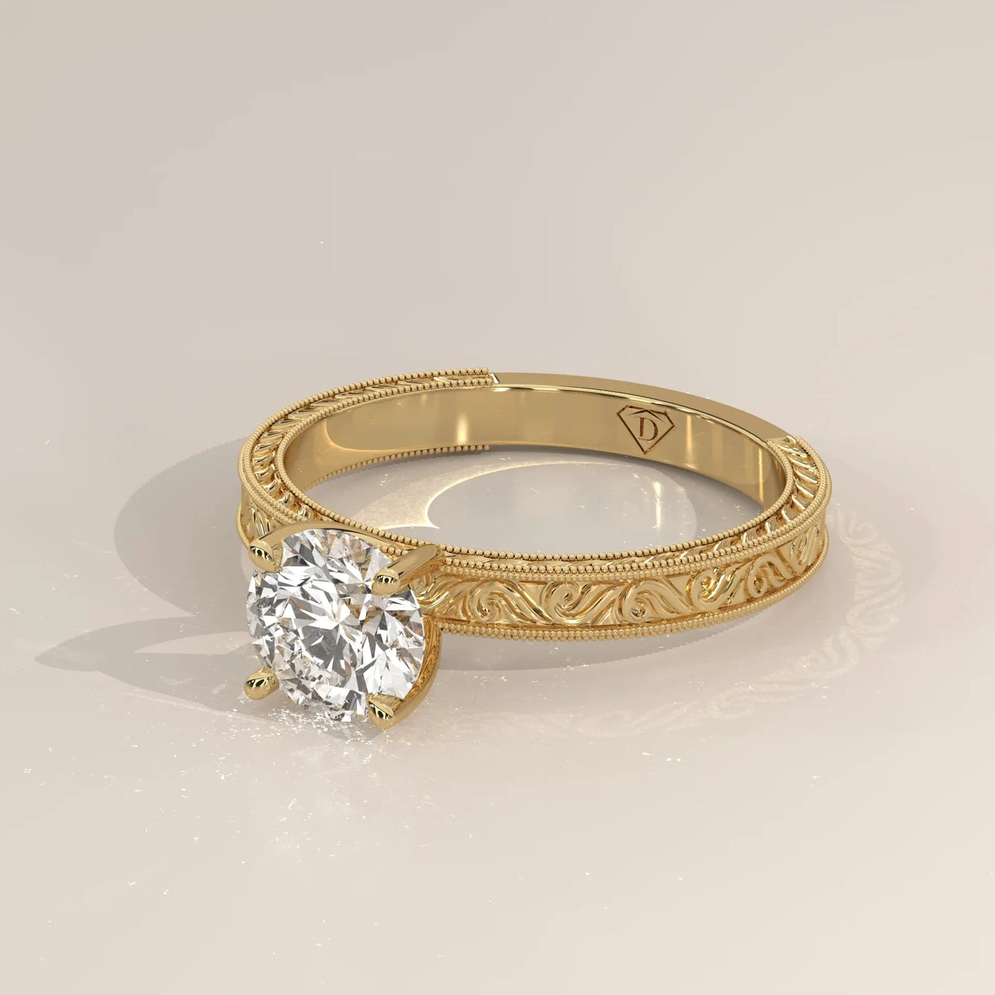 Side Profile: Round Diamond Ring with Solitaire Setting in Yellow Gold – Lab Grown – Driona Jewels