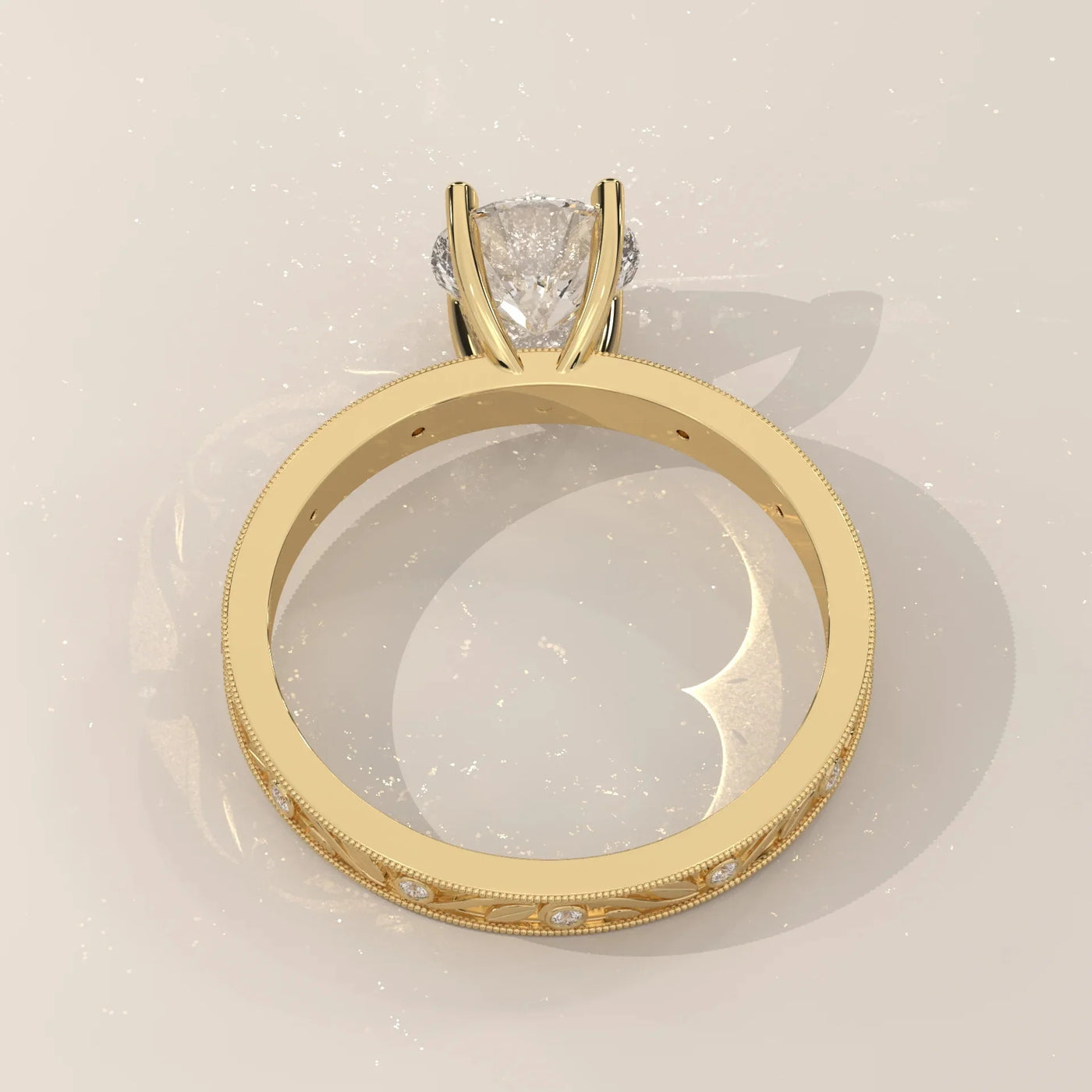 Top View: Round Diamond Ring with Solitaire Setting in Yellow Gold – Lab Grown – Driona Jewels