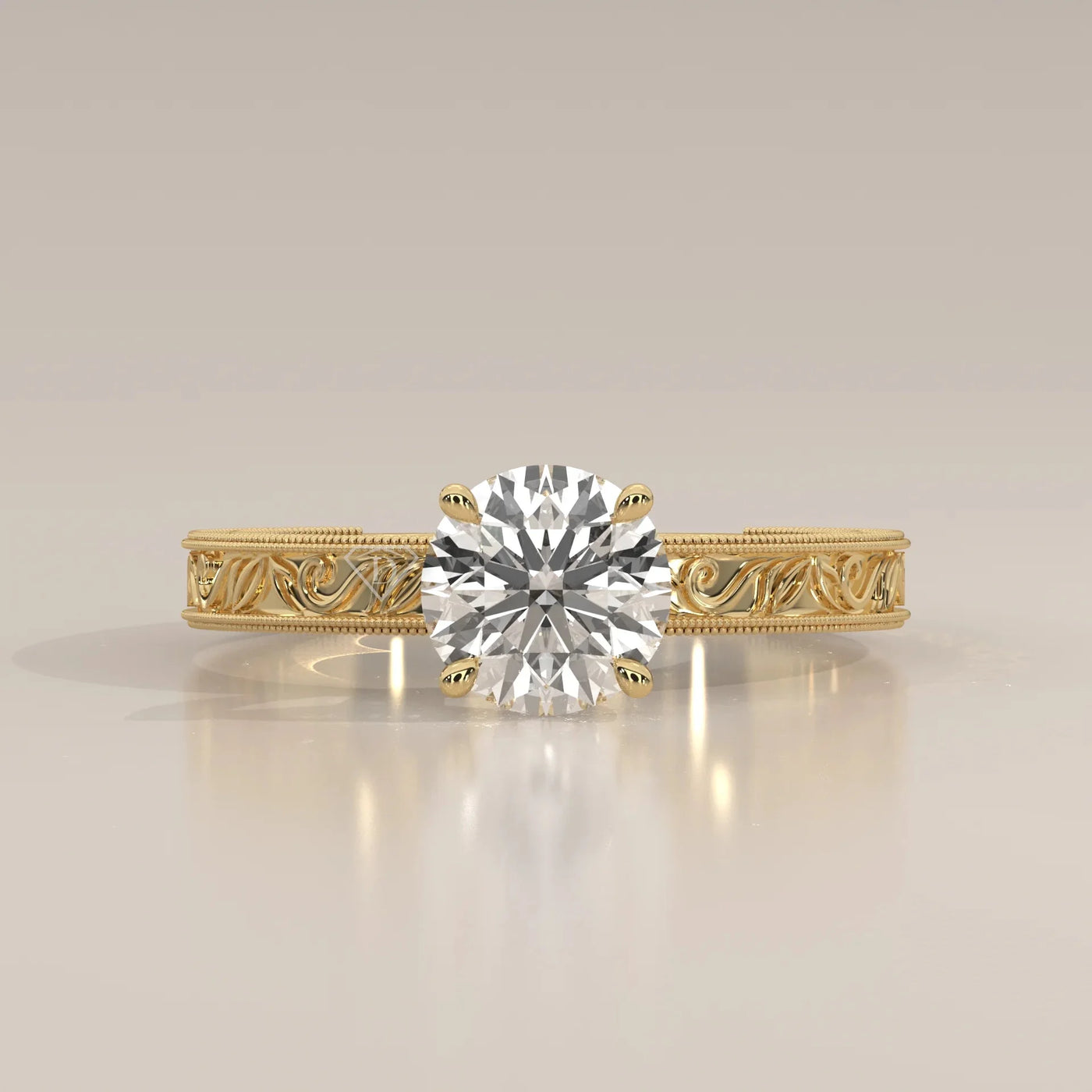 Front View: Round Diamond Ring with Solitaire Setting in Yellow Gold – Lab Grown – Driona Jewels