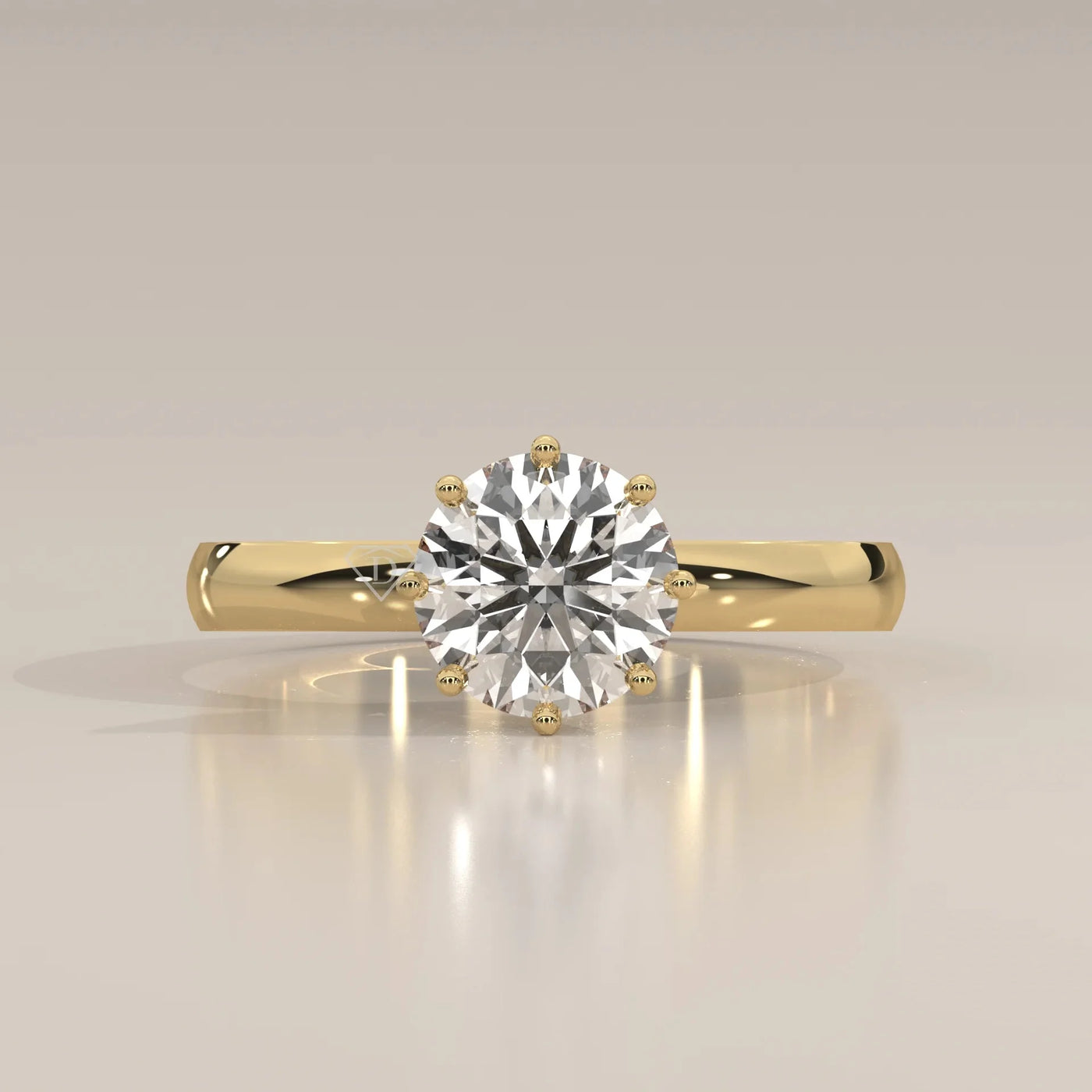 Front View: Round Diamond Ring with Solitaire Setting in Yellow Gold – Lab Grown – Driona Jewels