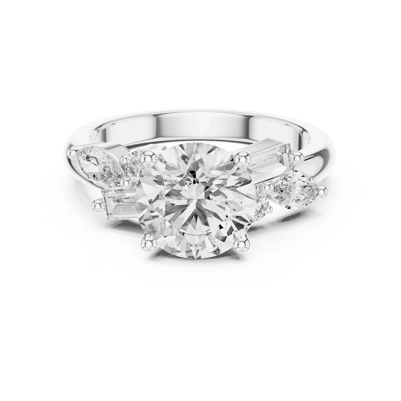 Round Lab Grown Diamond Ring with Mixed Shape Side Stones