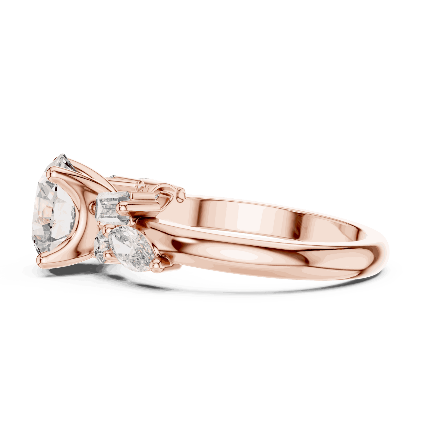 Round Lab Grown Diamond Ring with Mixed Shape Side Stones