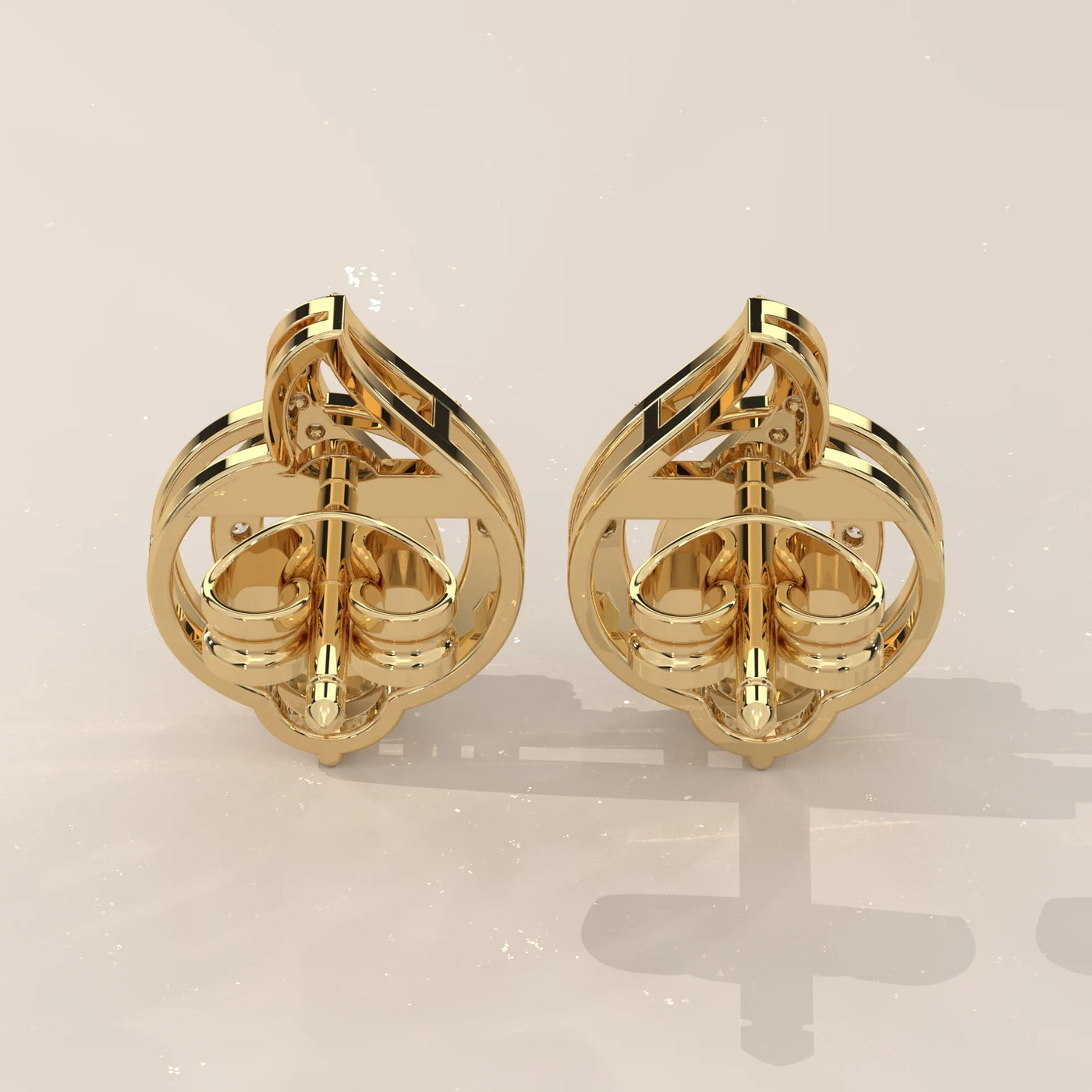 Back View: Round Diamond Stud Earrings with Prong Setting in Yellow Gold – Lab Grown – Driona Jewels