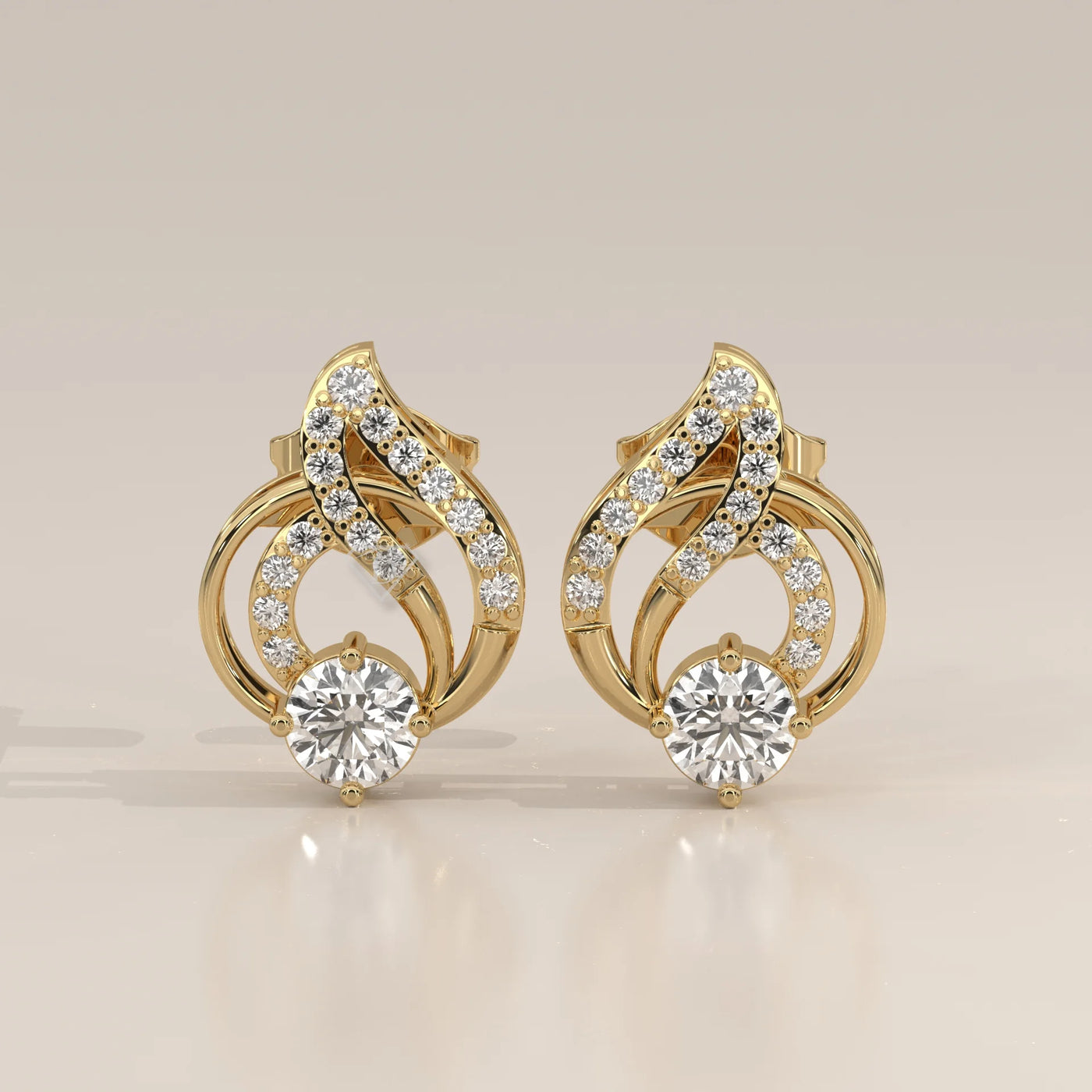 Front View: Round Diamond Stud Earrings with Prong Setting in Yellow Gold – Lab Grown – Driona Jewels