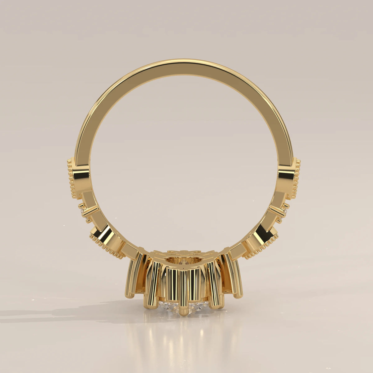 Front View: Round Diamond Engagement Ring with Halo Setting in Yellow Gold – Lab Grown – Driona Jewels