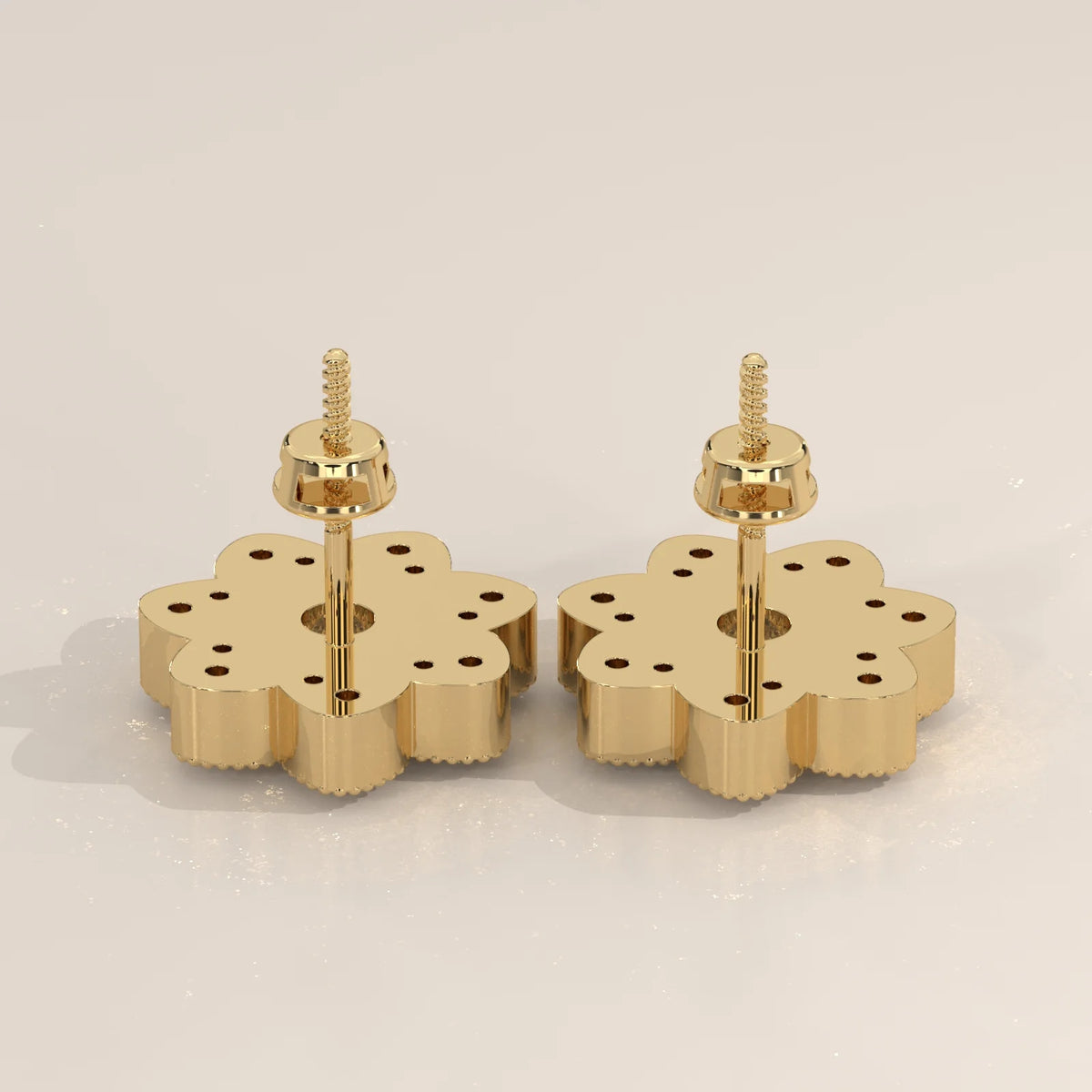 Seven Petal Flower Lab Grown Diamond Studs with Beaded Edges in yellow gold, shown from the side.