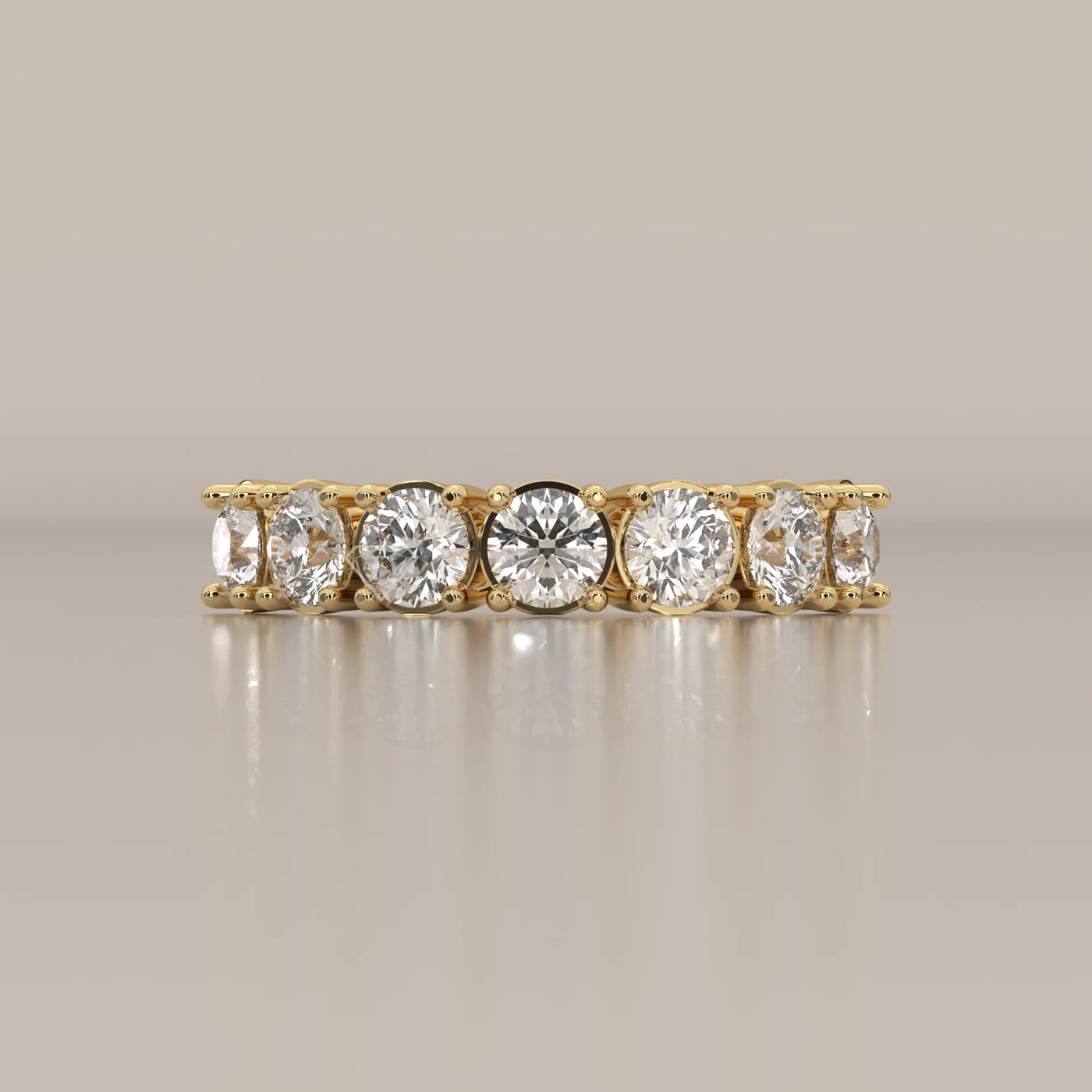 Side Profile: Round Diamond Half Eternity Band with Shared Prong Setting in Yellow Gold – Lab Grown – Driona Jewels