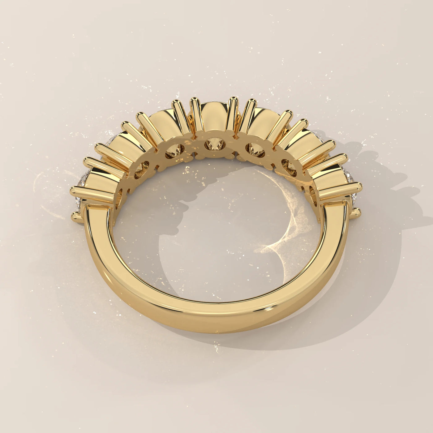 Top View: Round Diamond Half Eternity Band with Shared Prong Setting in Yellow Gold – Lab Grown – Driona Jewels