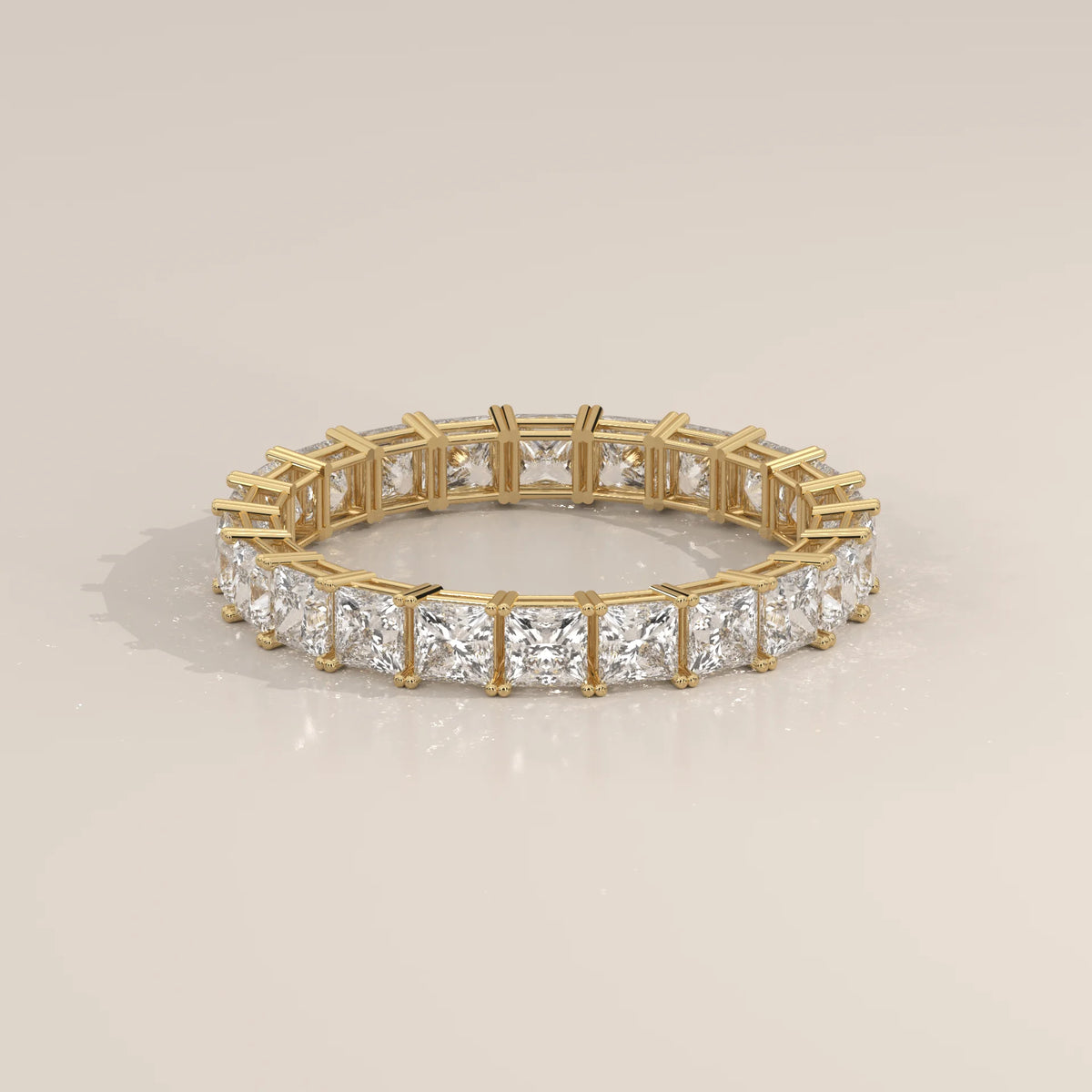 Slim Princess Cut Diamond Full Eternity Wedding Band in Gold in yellow gold, shown on a plain background.