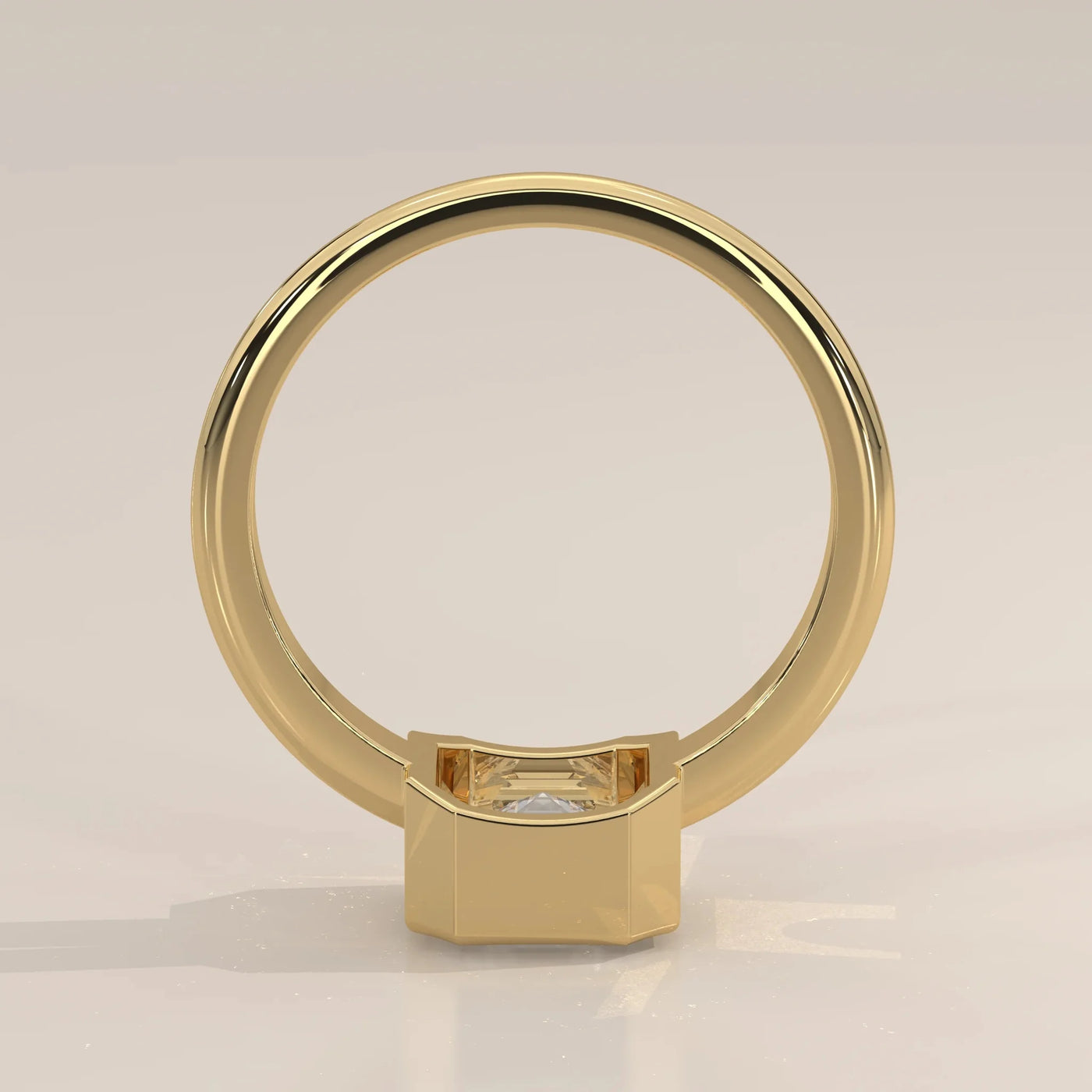 Back View: Emerald Cut Diamond Ring with Bezel Setting in Yellow Gold – Lab Grown – Driona Jewels